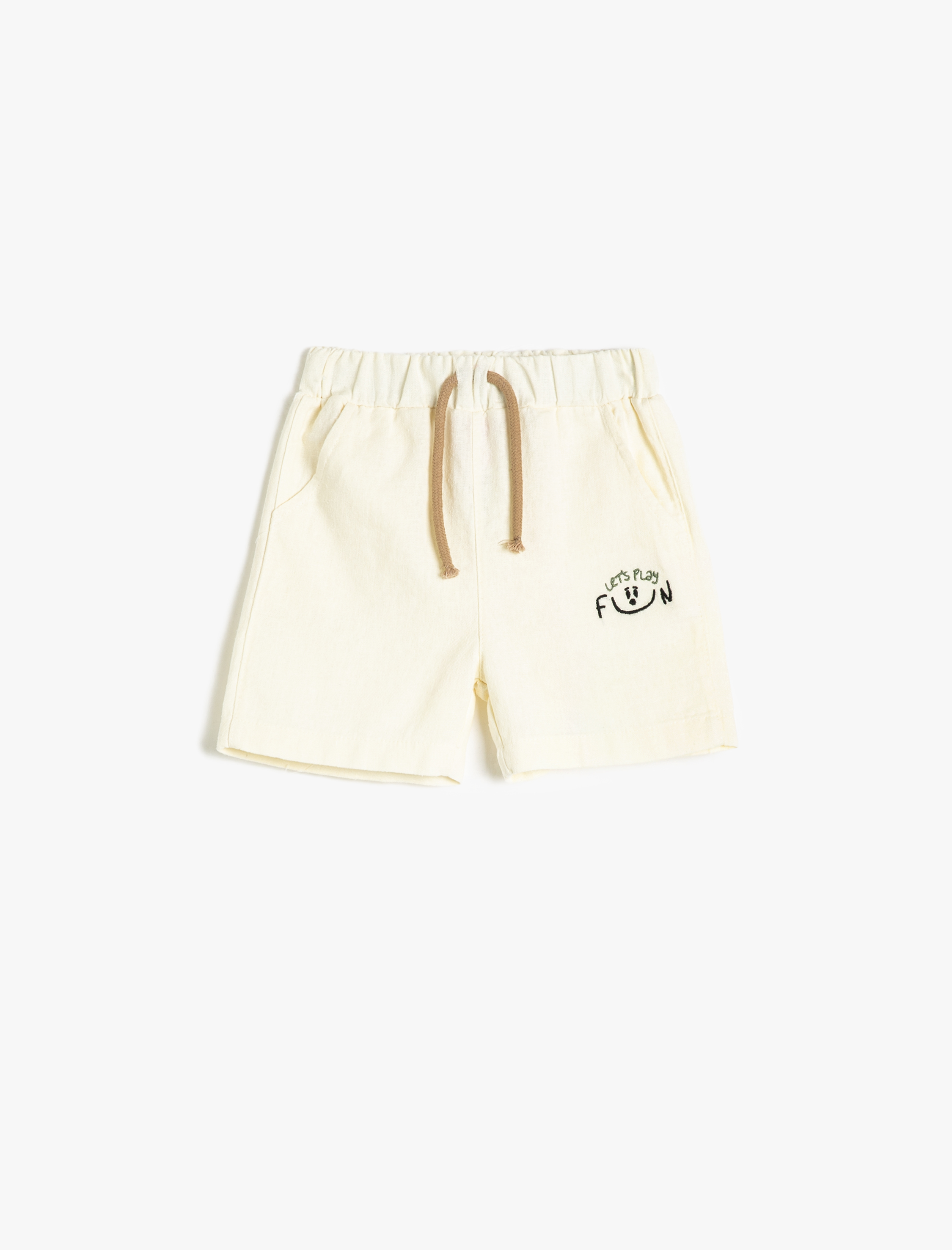  Erkek Bebek Şort Keten Karışımlı Beli Bağlamalı Cepli