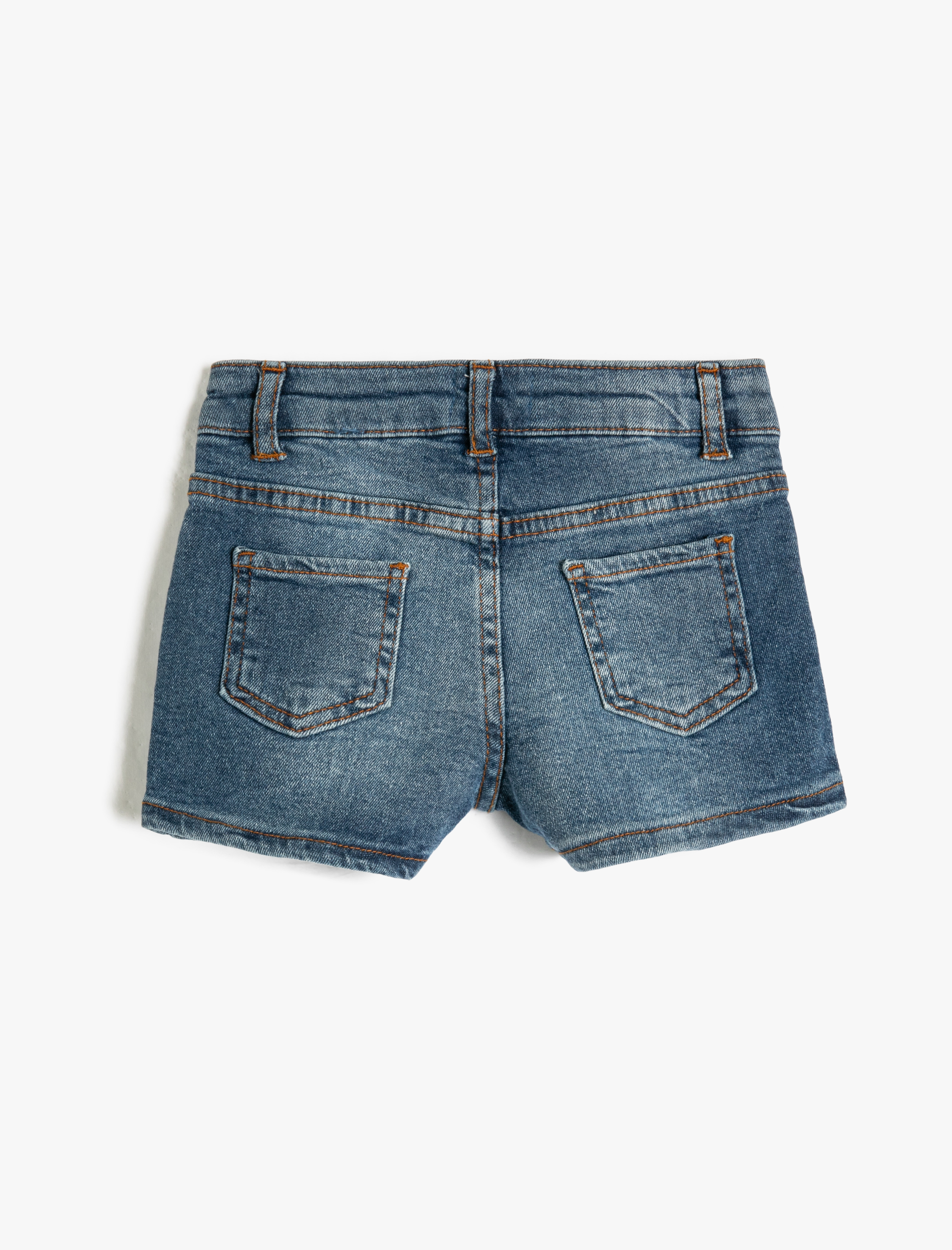  Kız Çocuk Kot Şort Yıpratılmış Detaylı Cepli Pamuklu Beli Ayarlanabilir Lastikli