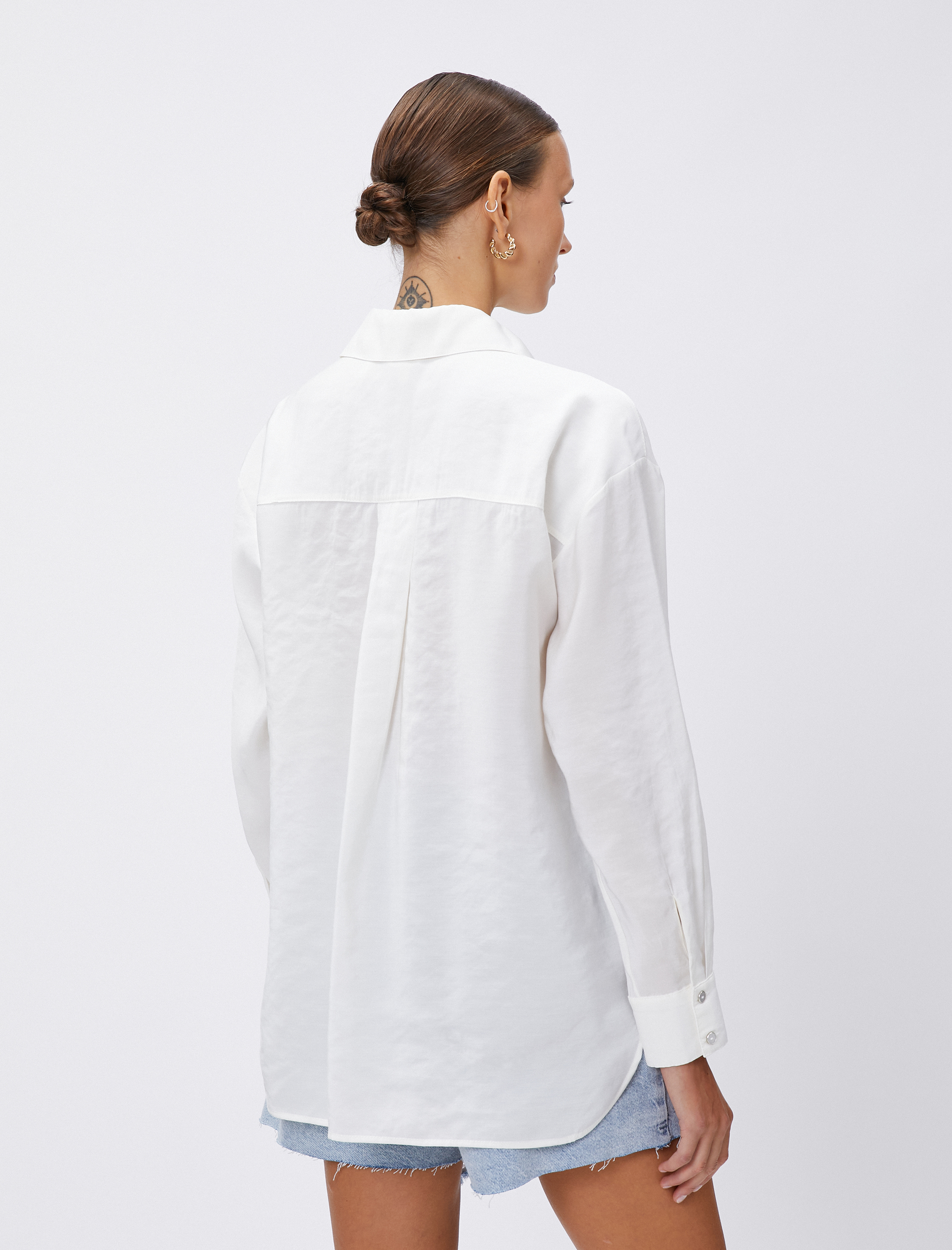   Oversize Gömlek Cepli Modal Karışımlı