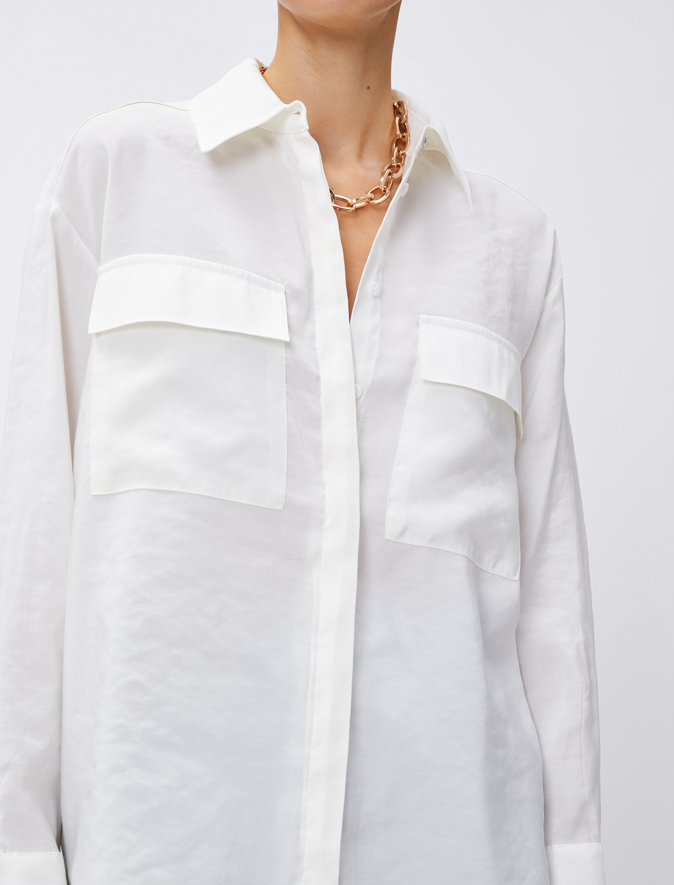   Oversize Gömlek Cepli Modal Karışımlı