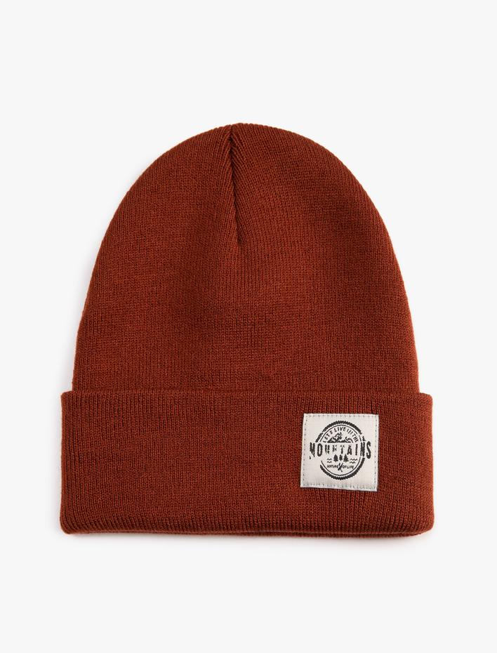 Erkek Basic Bere Manzara Etiket Baskılı Katlama Detaylı