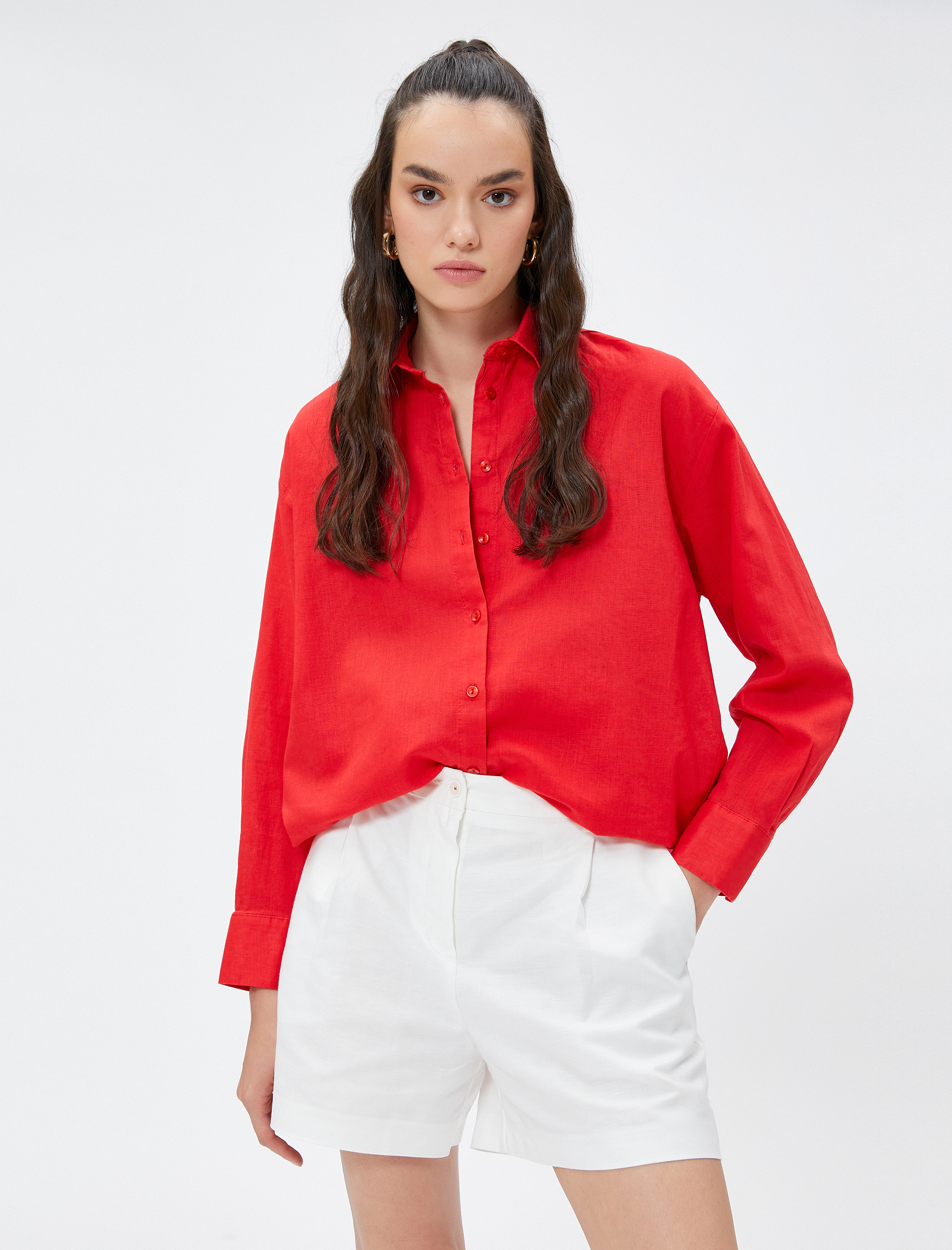   Keten Gömlek Oversize Uzun Kollu