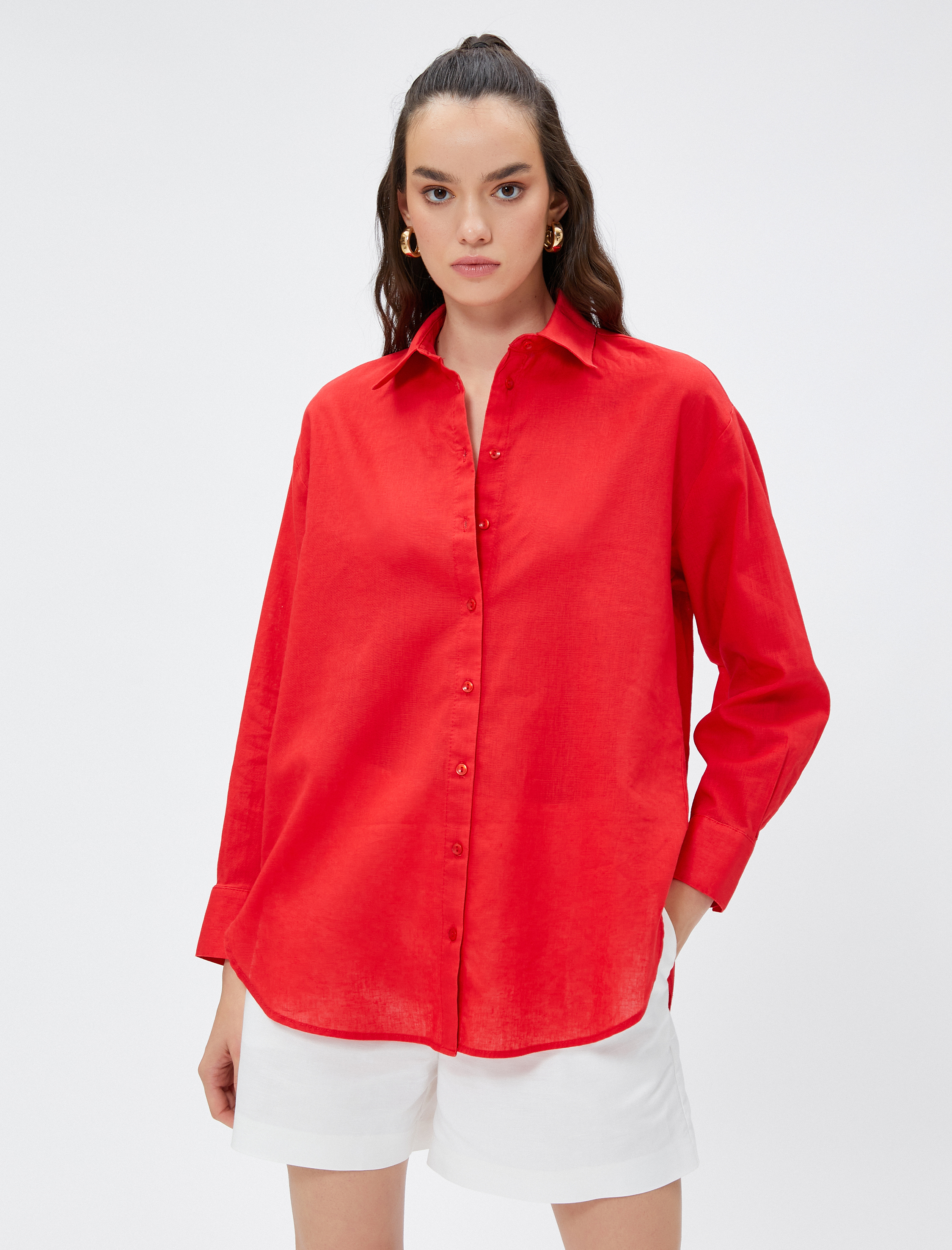   Keten Gömlek Oversize Uzun Kollu