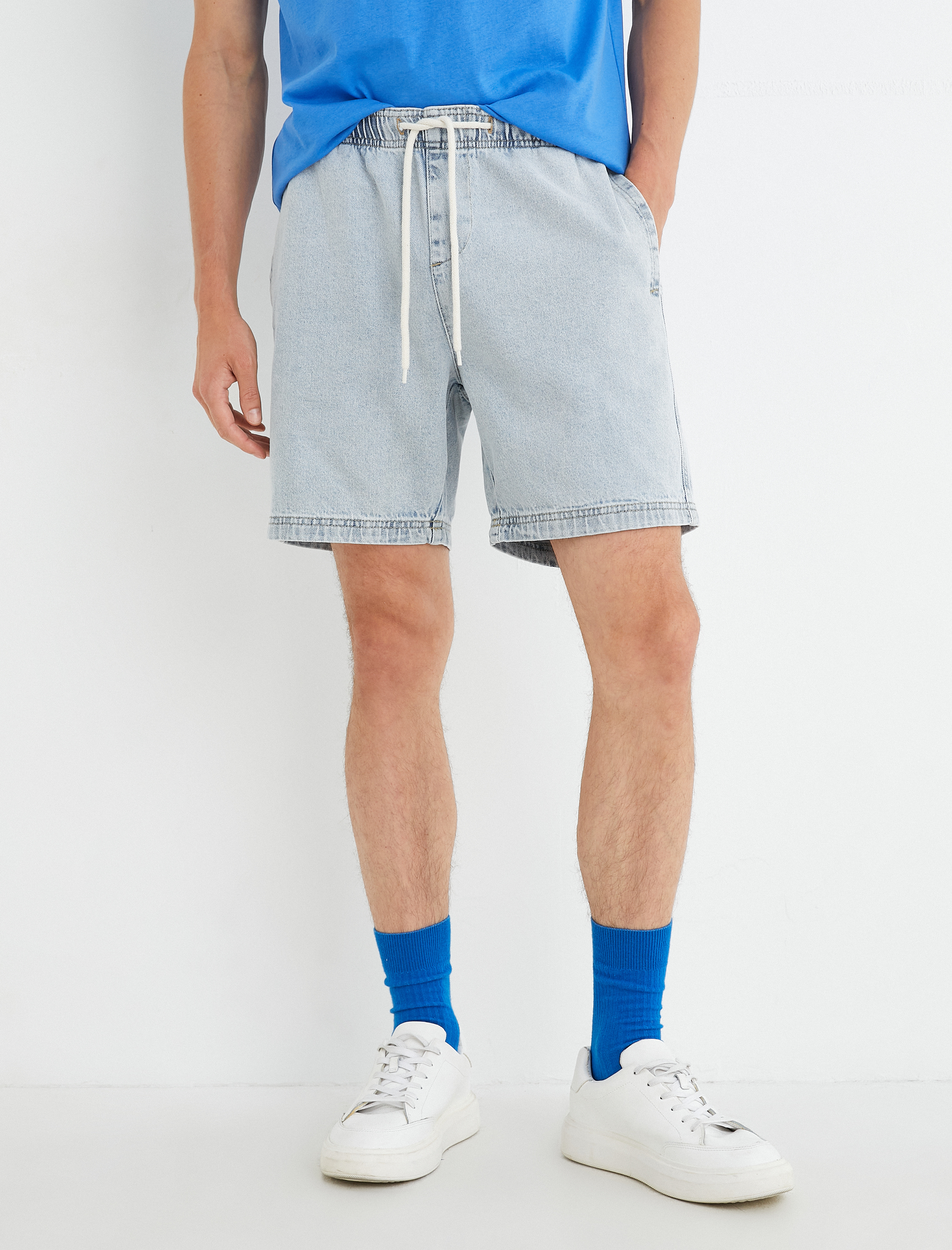   Kot Şort Beli Bağcıklı Cep Detaylı Pamuklu