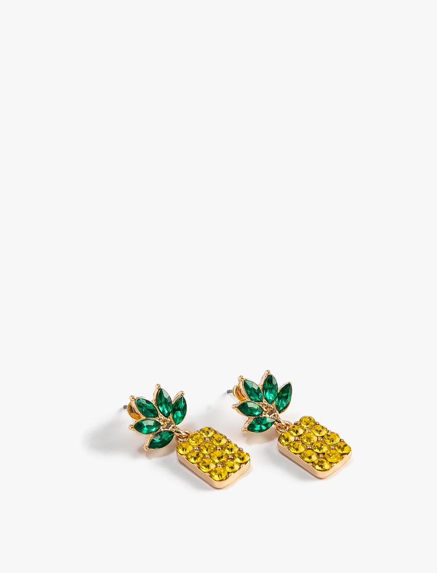  Kadın Küpe Renkli Taşlı Ananas Şekilli