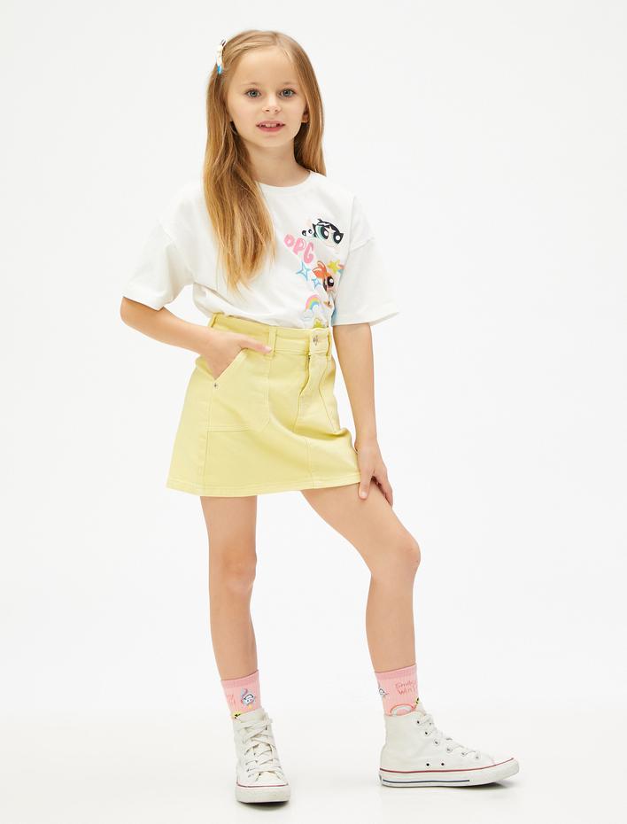 Kız Çocuk Powerpuff Girls Tişört Lisanslı Kısa Kollu Bisiklet Yaka Pamuklu