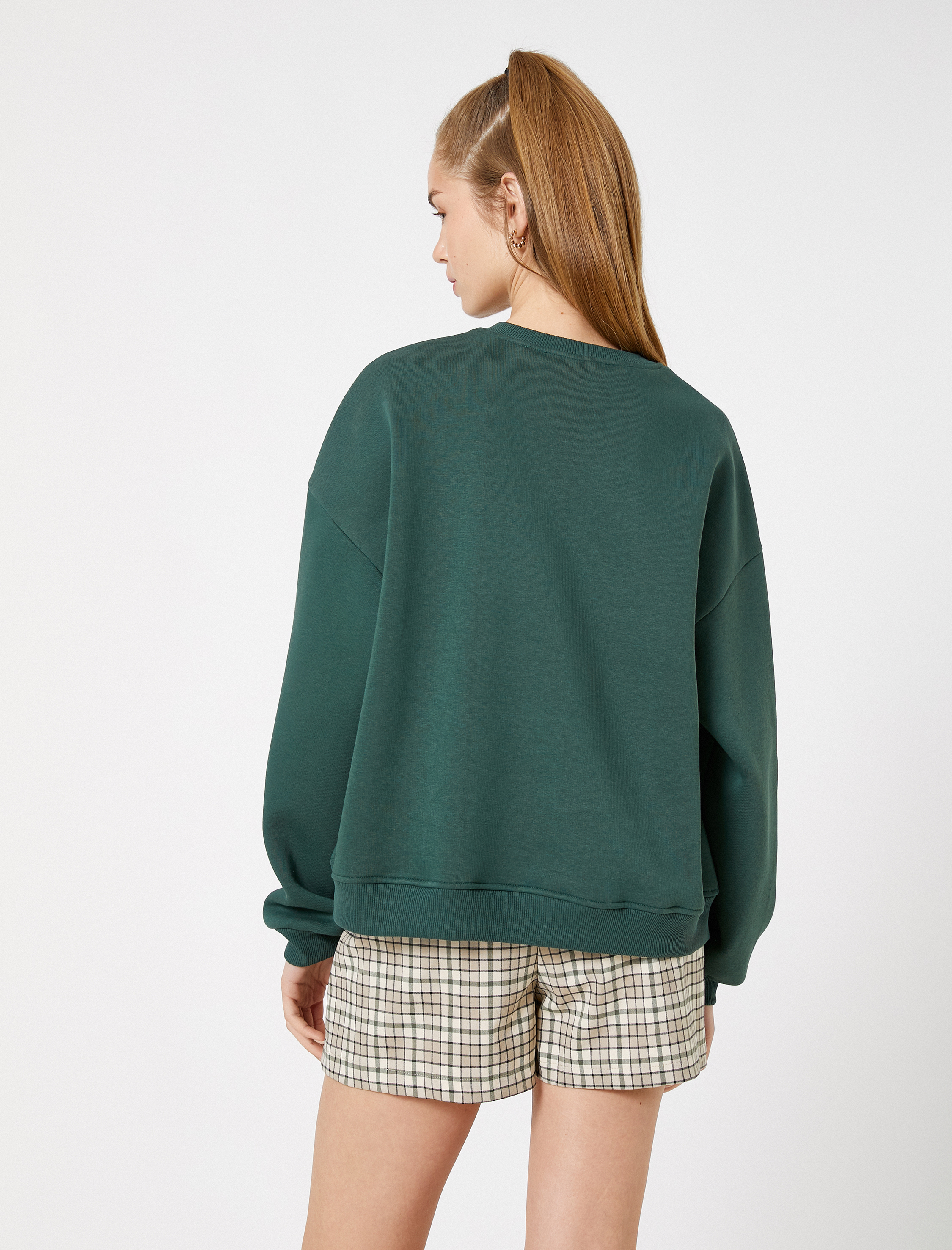   Şardonlu Kolej Sweatshirt Baskılı Bisiklet Yaka Ribanalı