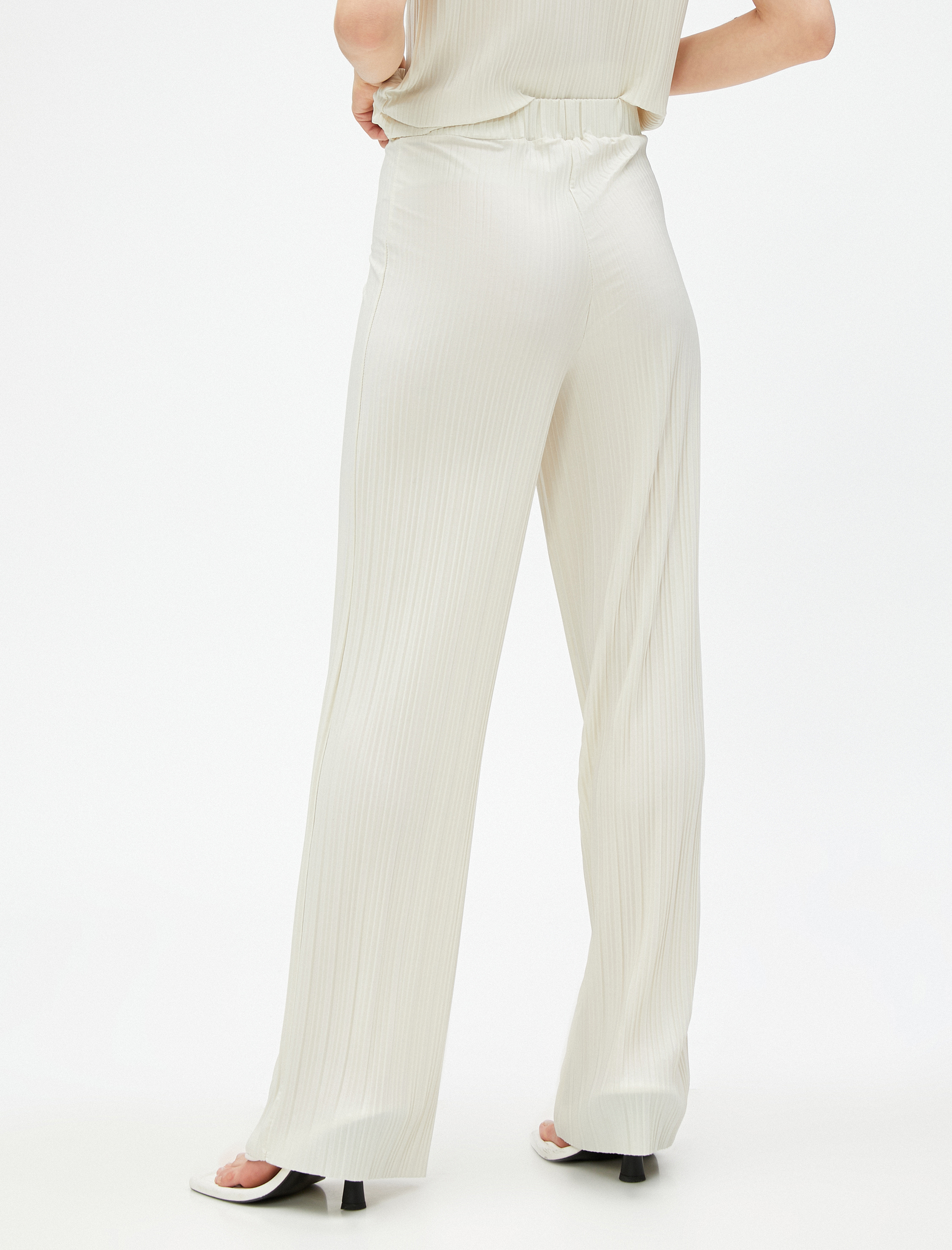   Piliseli Pantolon Yüksek Bel Beli Lastikli