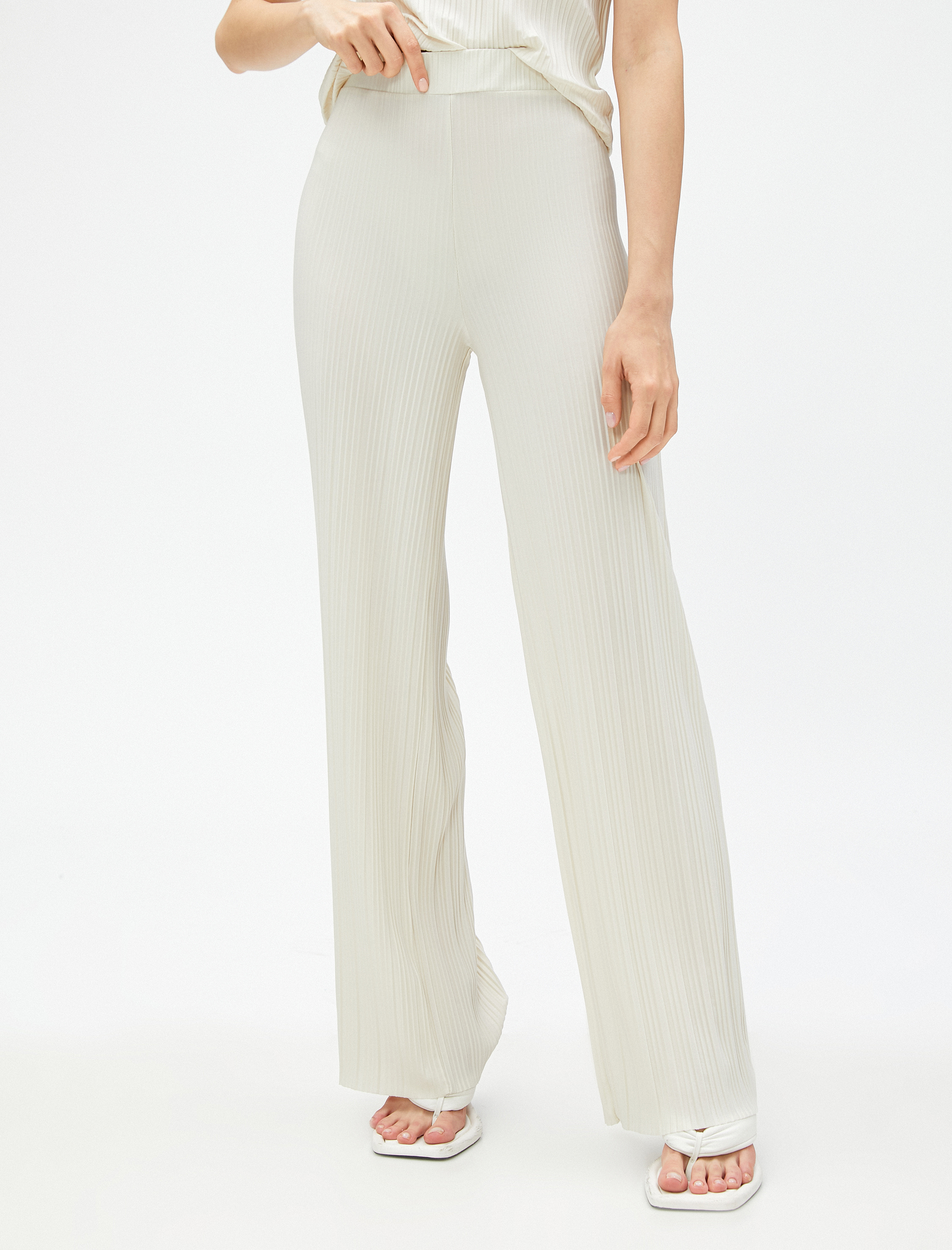   Piliseli Pantolon Yüksek Bel Beli Lastikli