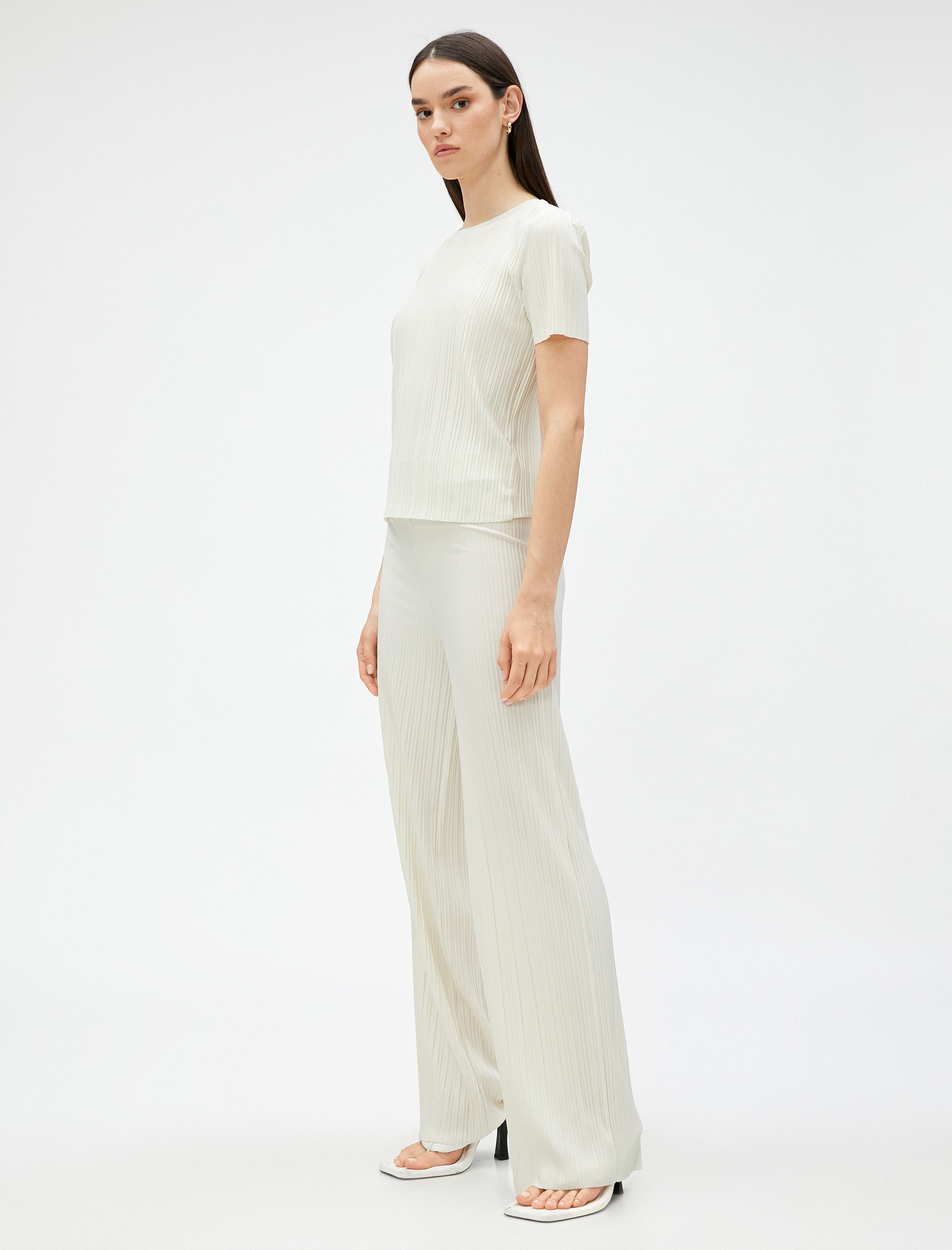   Piliseli Pantolon Yüksek Bel Beli Lastikli