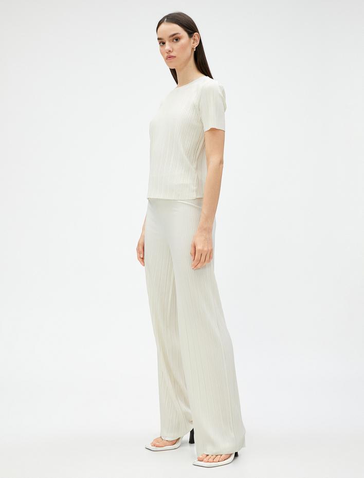  Piliseli Pantolon Yüksek Bel Beli Lastikli