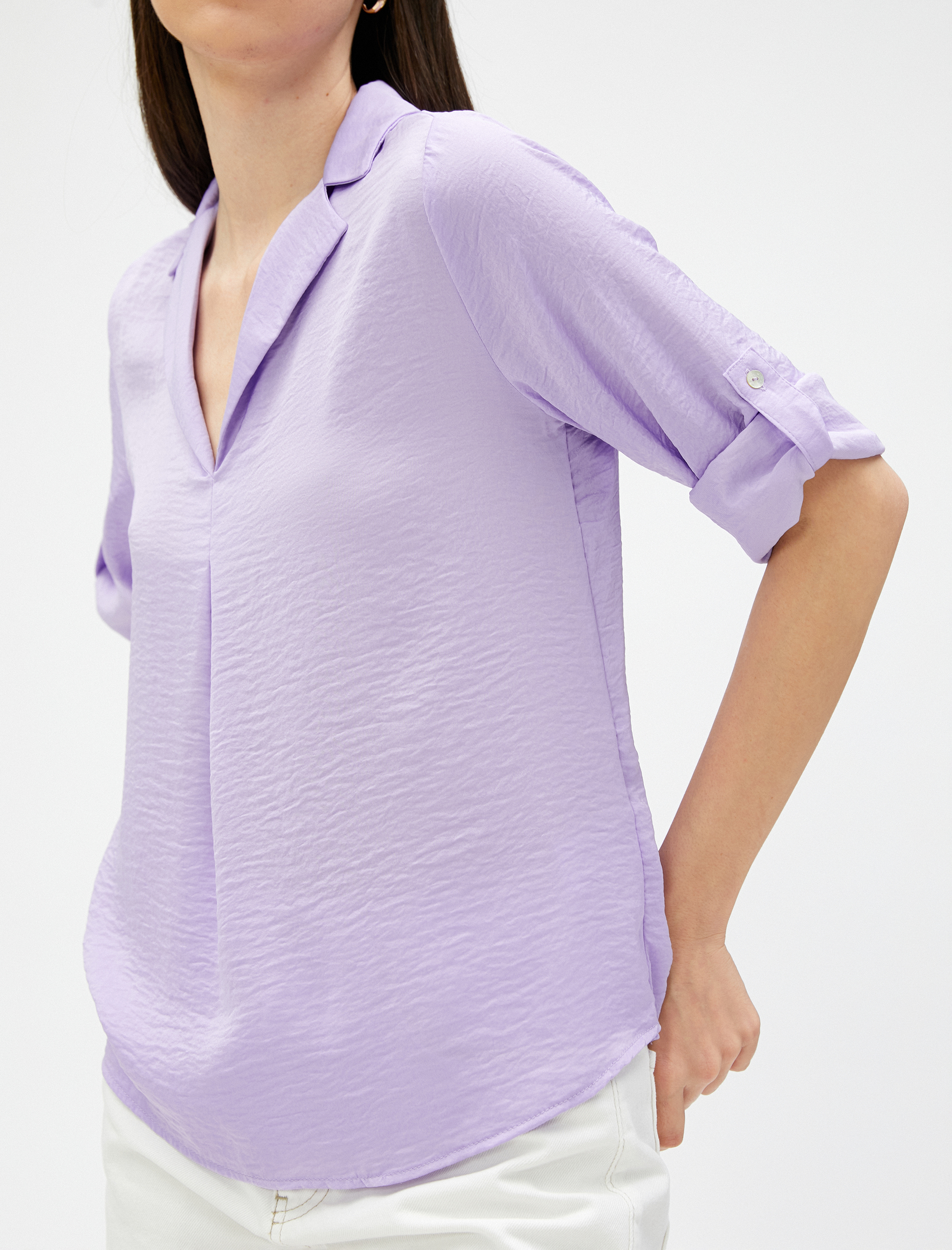   Gömlek Yaka Bluz Kolları Katlama Detaylı