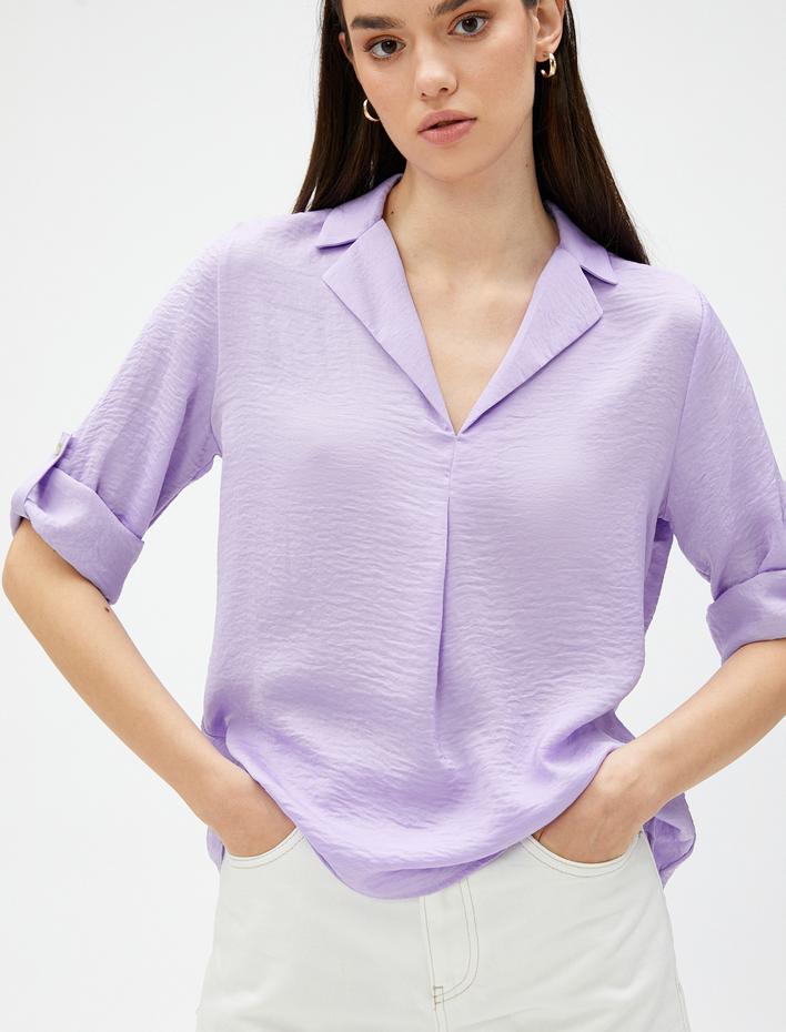  Gömlek Yaka Bluz Kolları Katlama Detaylı