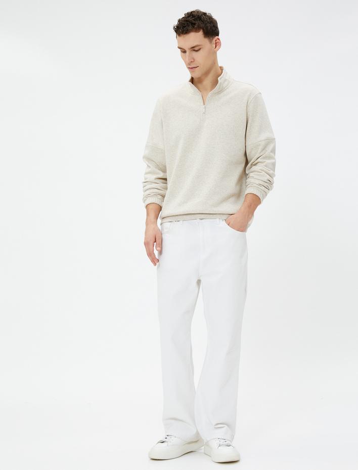  Basic Sweat Yarım Fermuarlı Dik Yaka Uzun Kollu Şardonlu