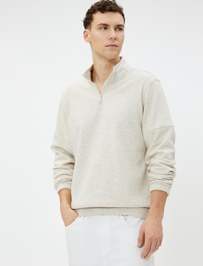  Basic Sweat Yarım Fermuarlı Dik Yaka Uzun Kollu Şardonlu