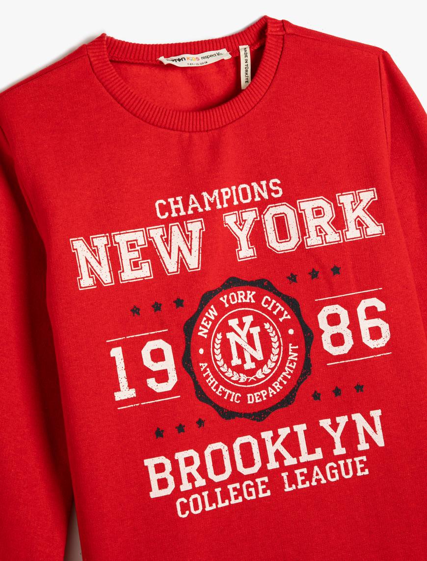  Erkek Çocuk Sweatshirt Baskılı Bisiklet Yaka Uzun Kollu Şardonlu