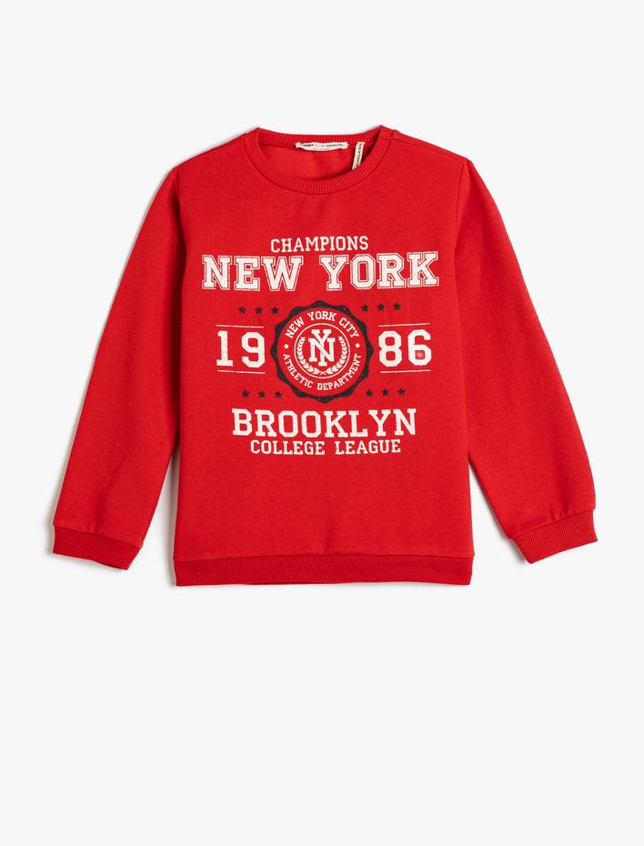Erkek Çocuk Sweatshirt Baskılı Bisiklet Yaka Uzun Kollu Şardonlu