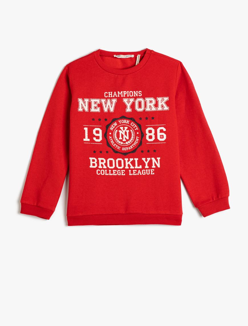  Erkek Çocuk Sweatshirt Baskılı Bisiklet Yaka Uzun Kollu Şardonlu