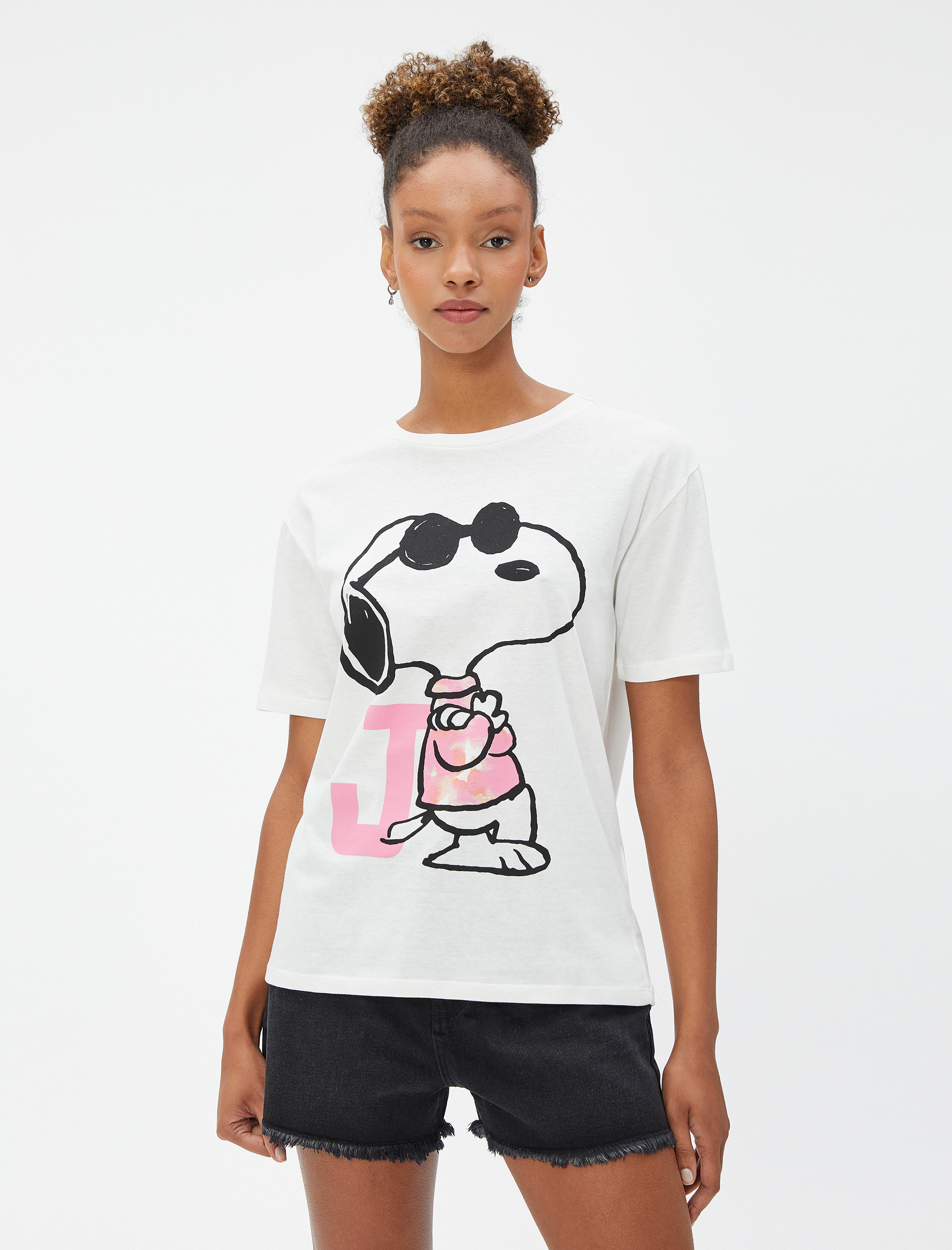   Snoopy Tişört Lisanslı Bisiklet Yaka Kısa Kollu Pamuklu