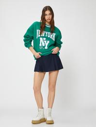 Şardonlu Kolej Sweatshirt Bisiklet Yaka Ribanalı Nakışlı