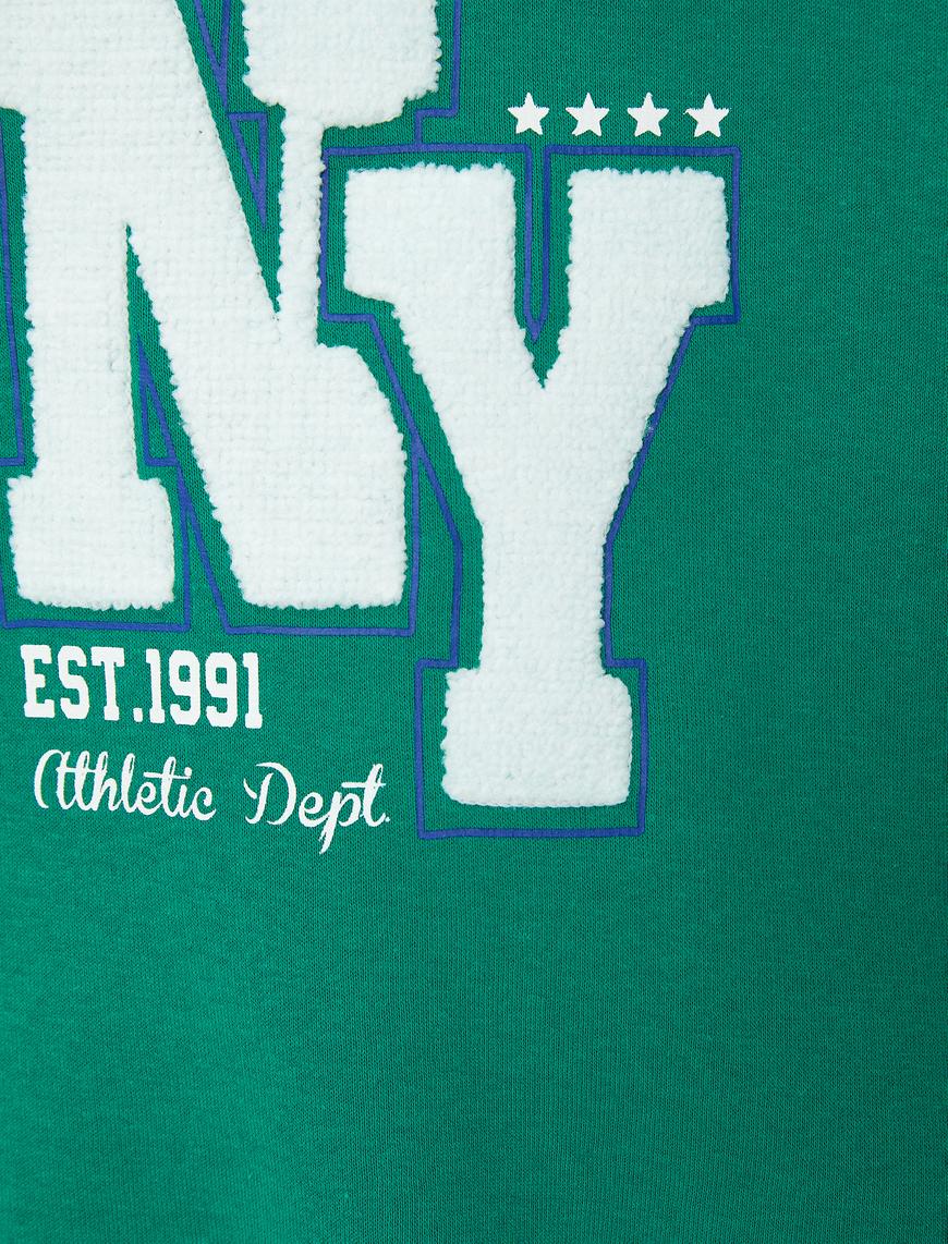   Şardonlu Kolej Sweatshirt Bisiklet Yaka Ribanalı Nakışlı