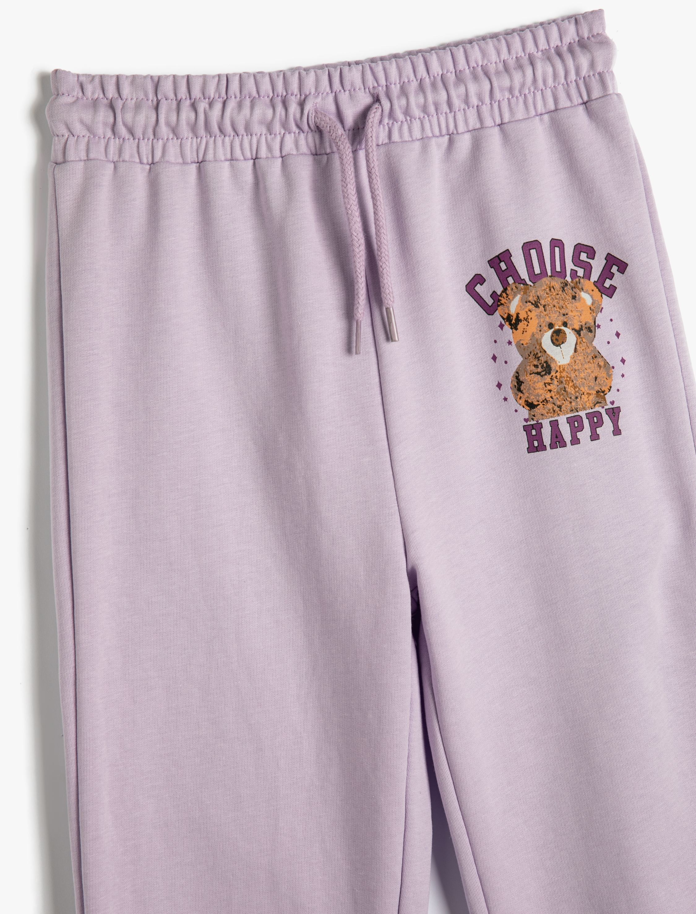  Kız Çocuk Jogger Eşofman Altı Beli Bağlamalı Ayıcık Baskılı