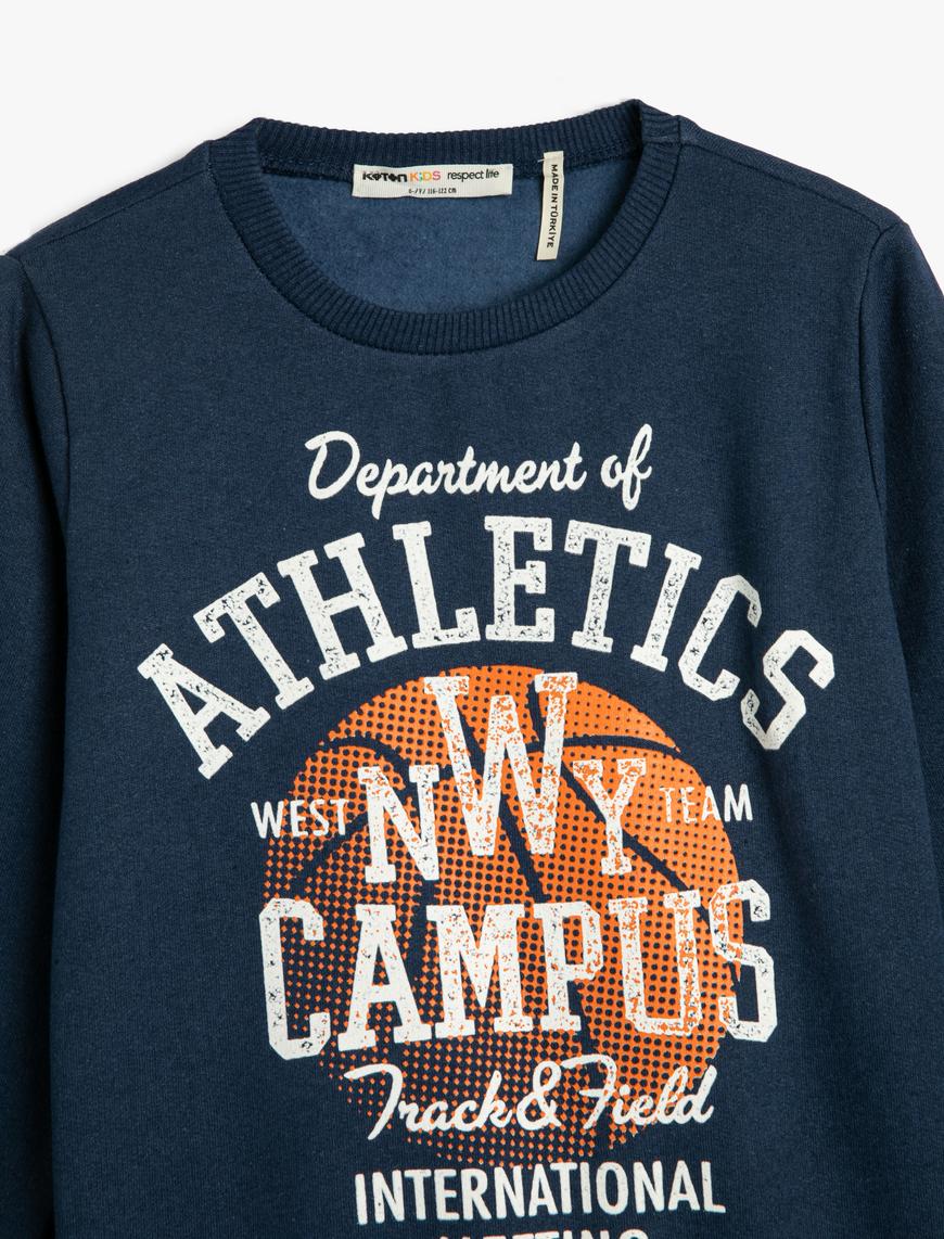  Erkek Çocuk Kolej Sweatshirt Uzun Kollu Bisiklet Yaka Kaplan Baskılı