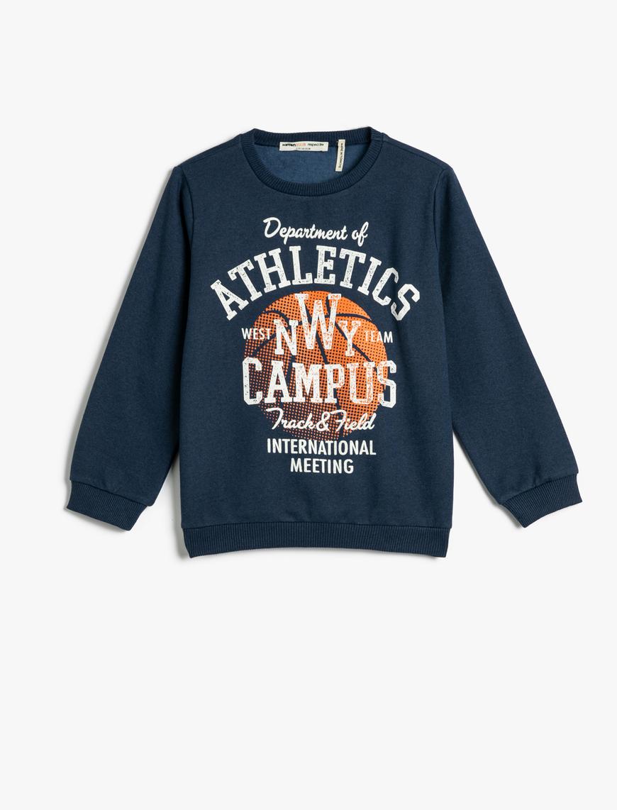  Erkek Çocuk Kolej Sweatshirt Uzun Kollu Bisiklet Yaka Kaplan Baskılı