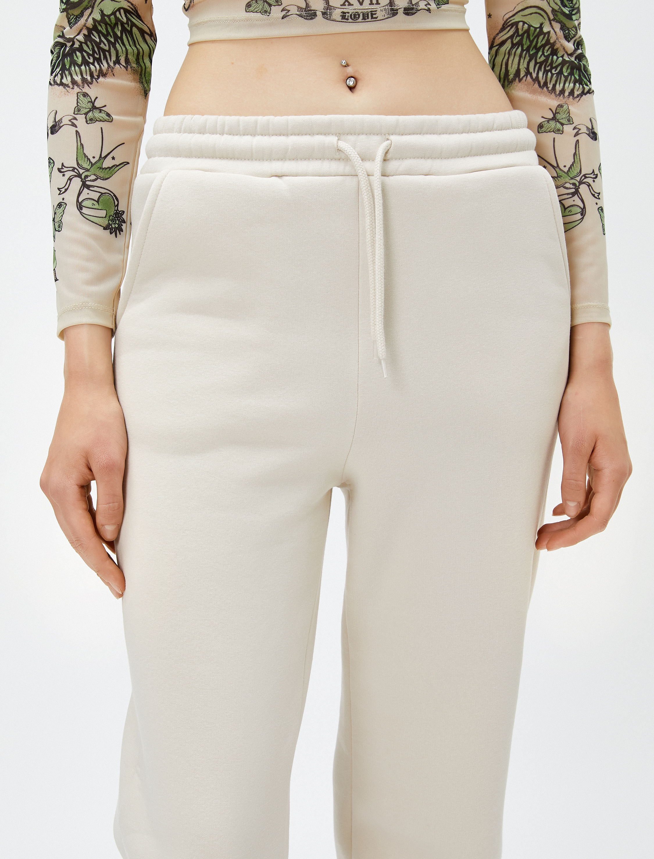   Şardonlu Jogger Eşofman Altı Beli Lastikli Bağcıklı Cep Detaylı