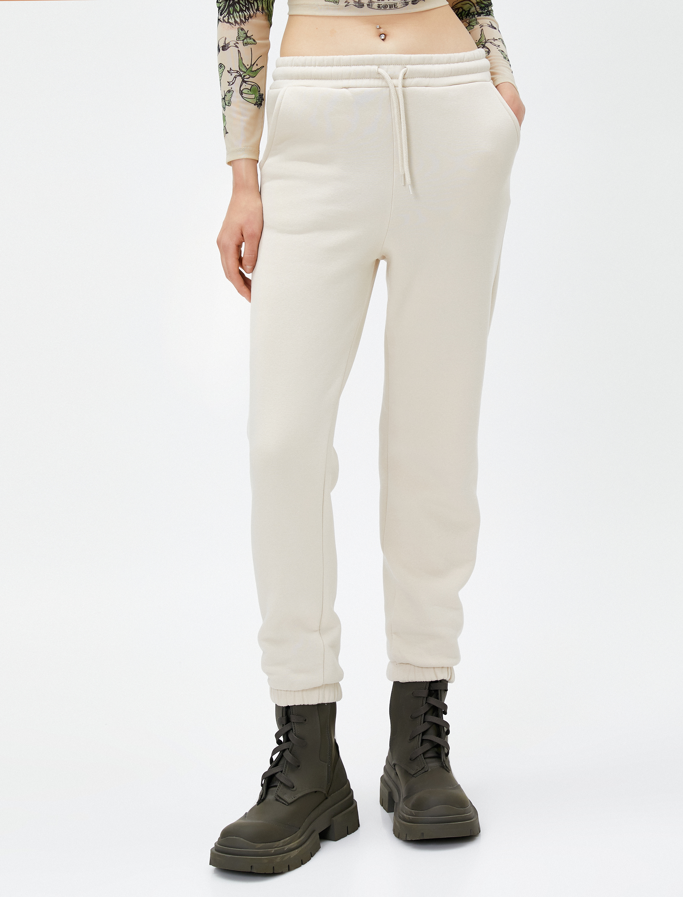   Şardonlu Jogger Eşofman Altı Beli Lastikli Bağcıklı Cep Detaylı