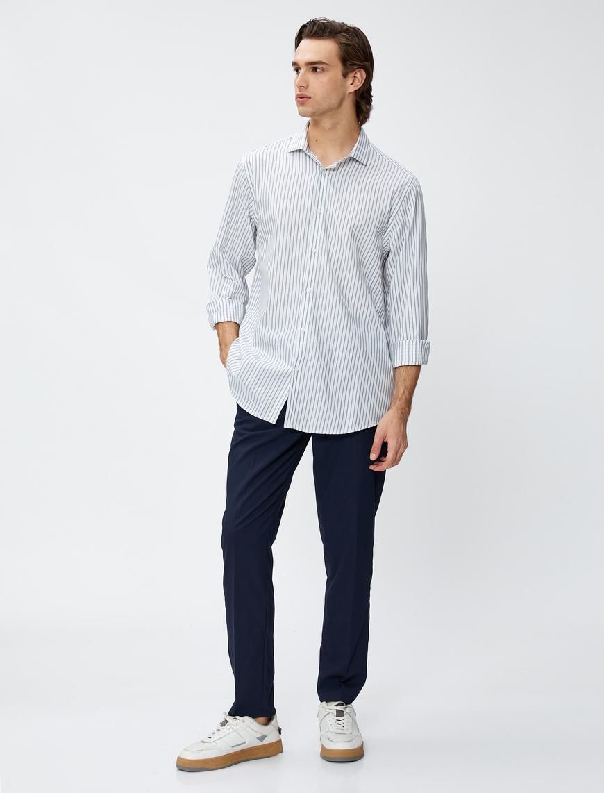   Kumaş Pantolon Slim Fit Düğmeli Cep Detaylı