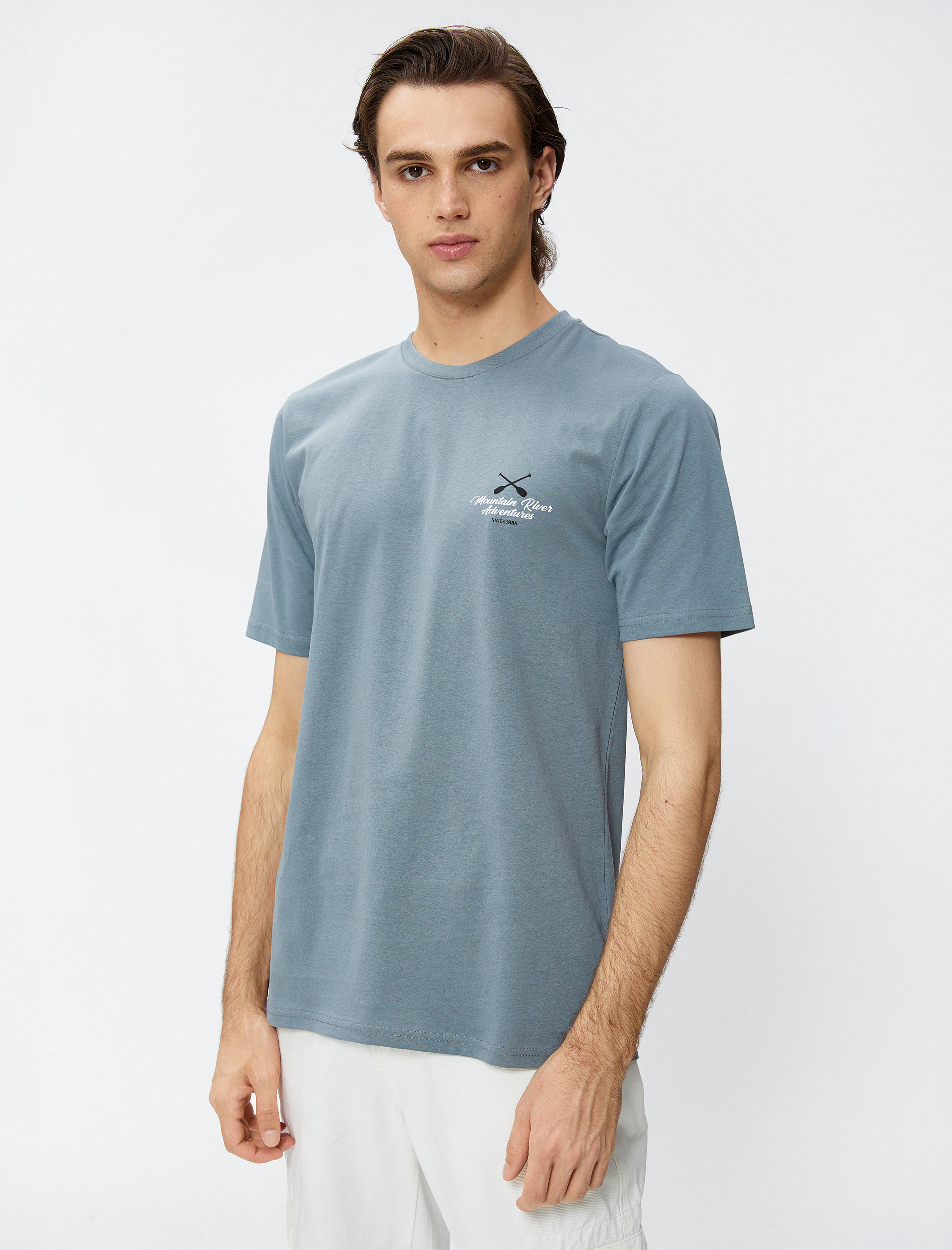   Slogan Baskılı Tişört Bisiklet Yaka Kısa Kollu Pamuklu