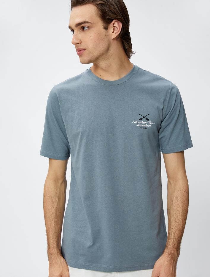  Slogan Baskılı Tişört Bisiklet Yaka Kısa Kollu Pamuklu