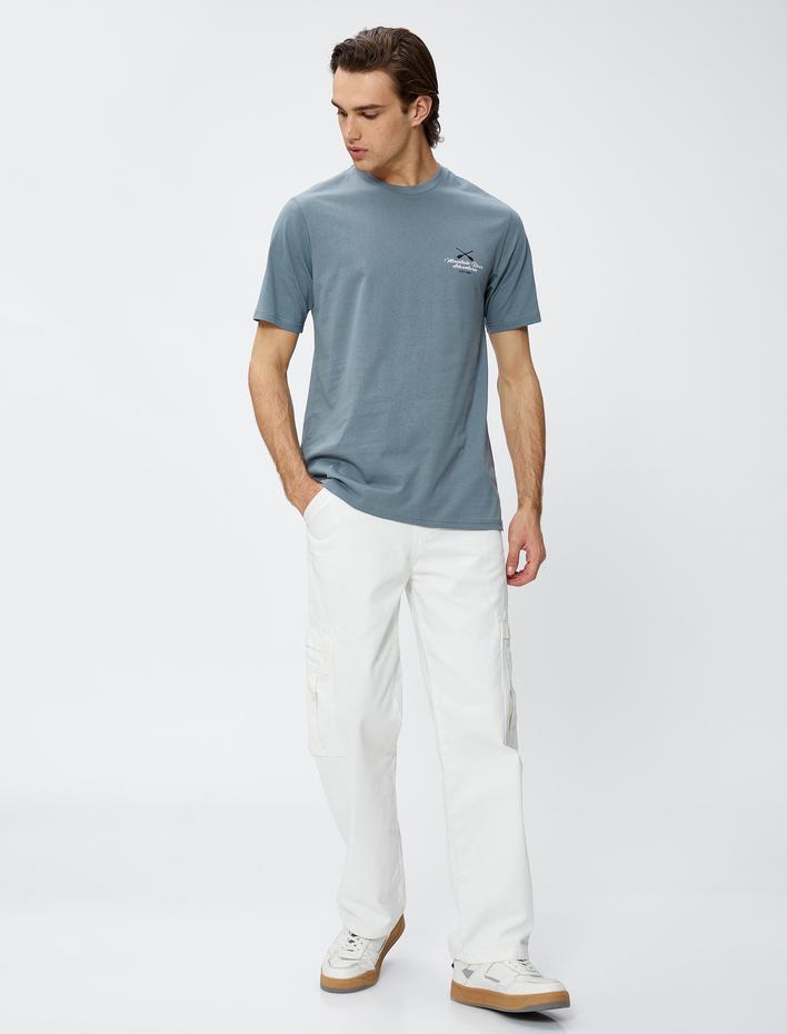  Slogan Baskılı Tişört Bisiklet Yaka Kısa Kollu Pamuklu