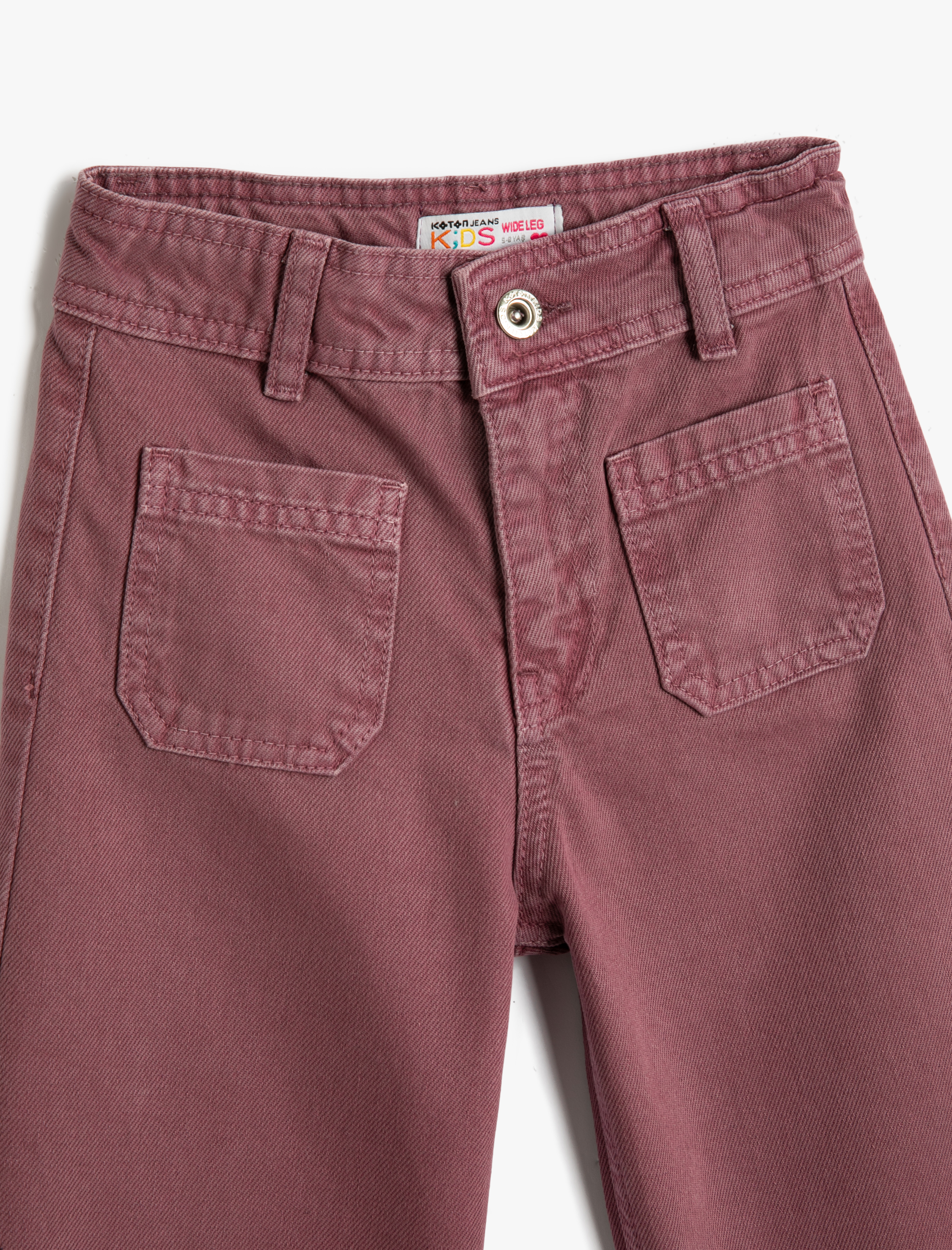  Kız Çocuk Kot Pantolon Bol Paça  Cep Detaylı Pamuklu - Wide Leg Jean