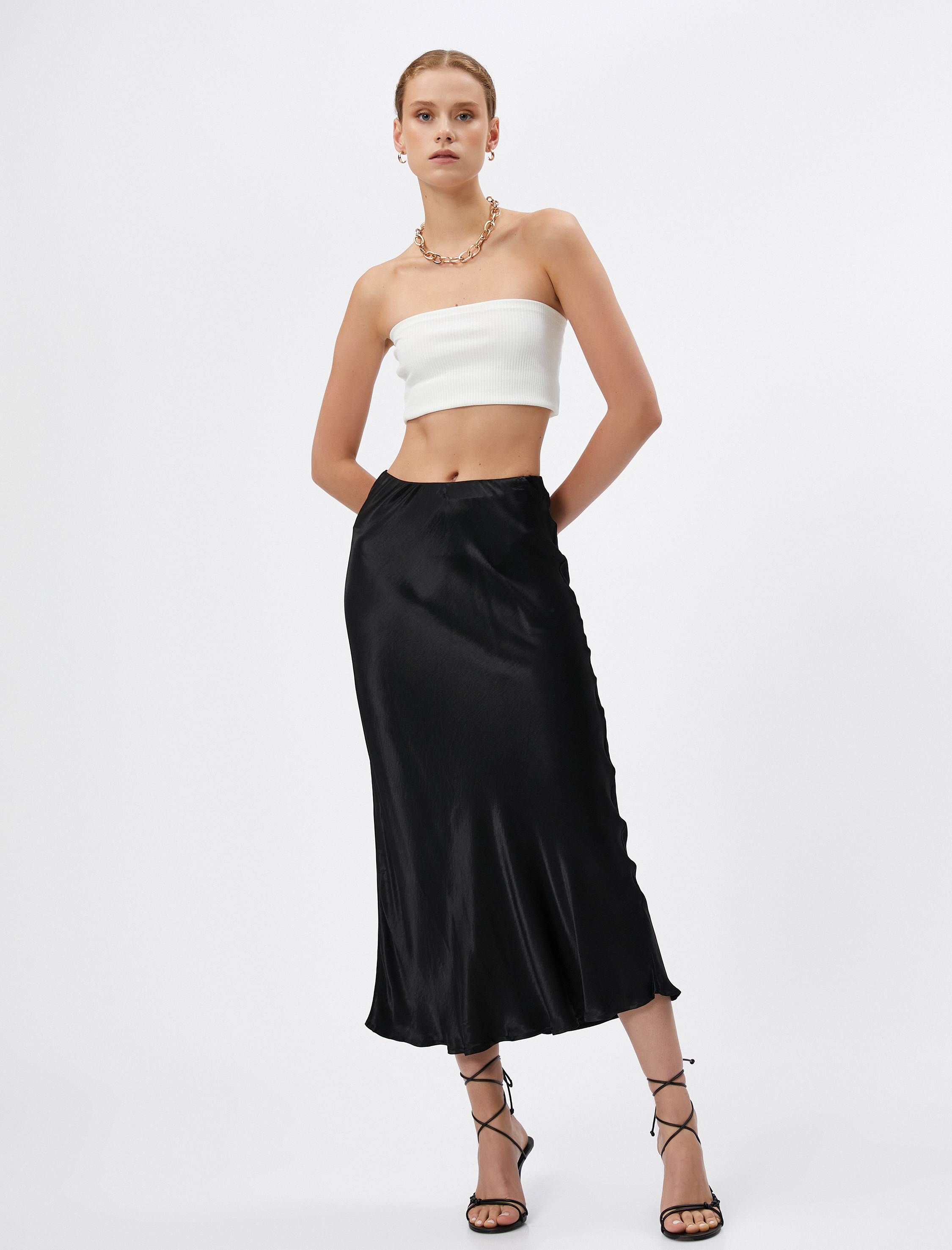   Saten Midi Etek Viskon A Kesim