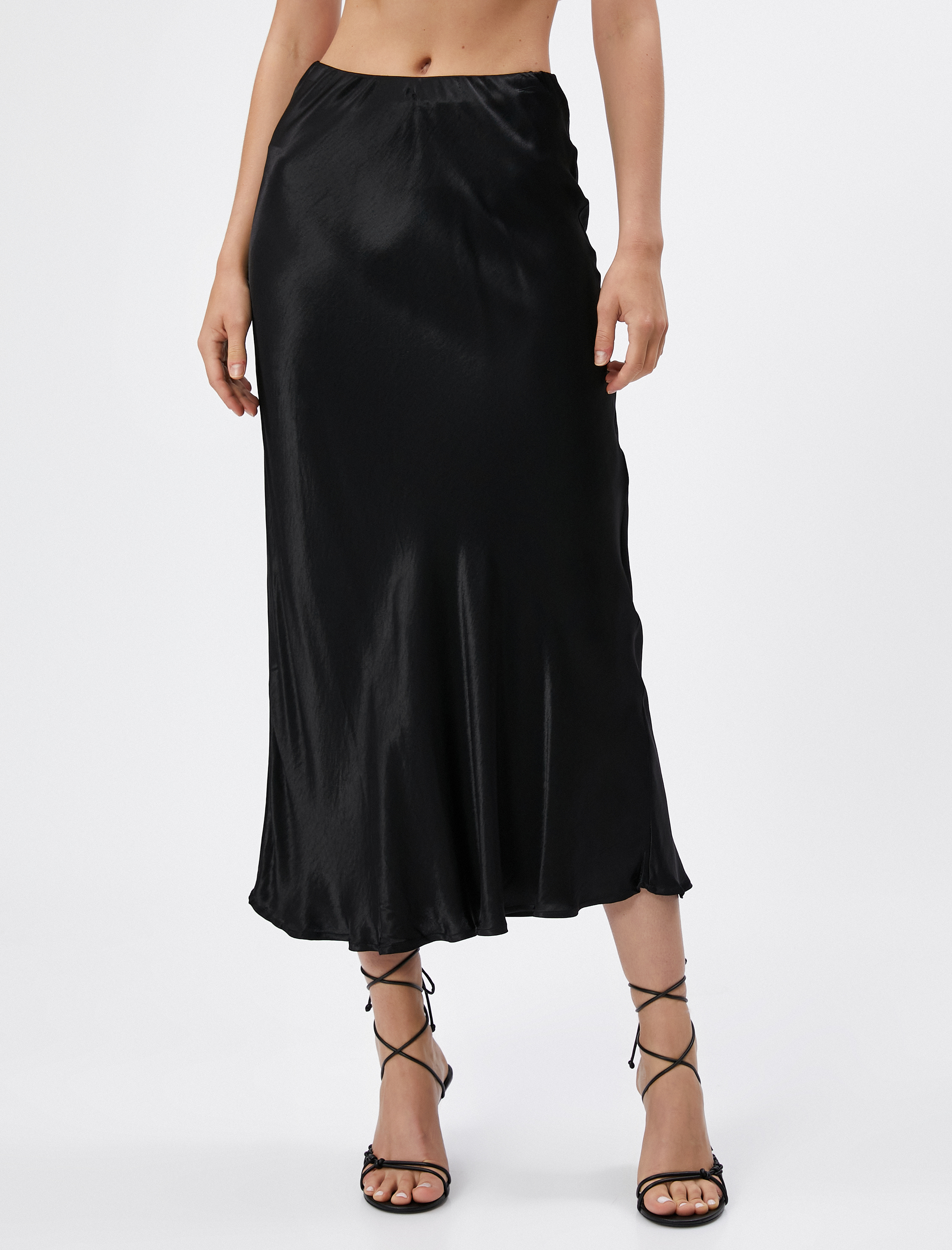   Saten Midi Etek Viskon A Kesim