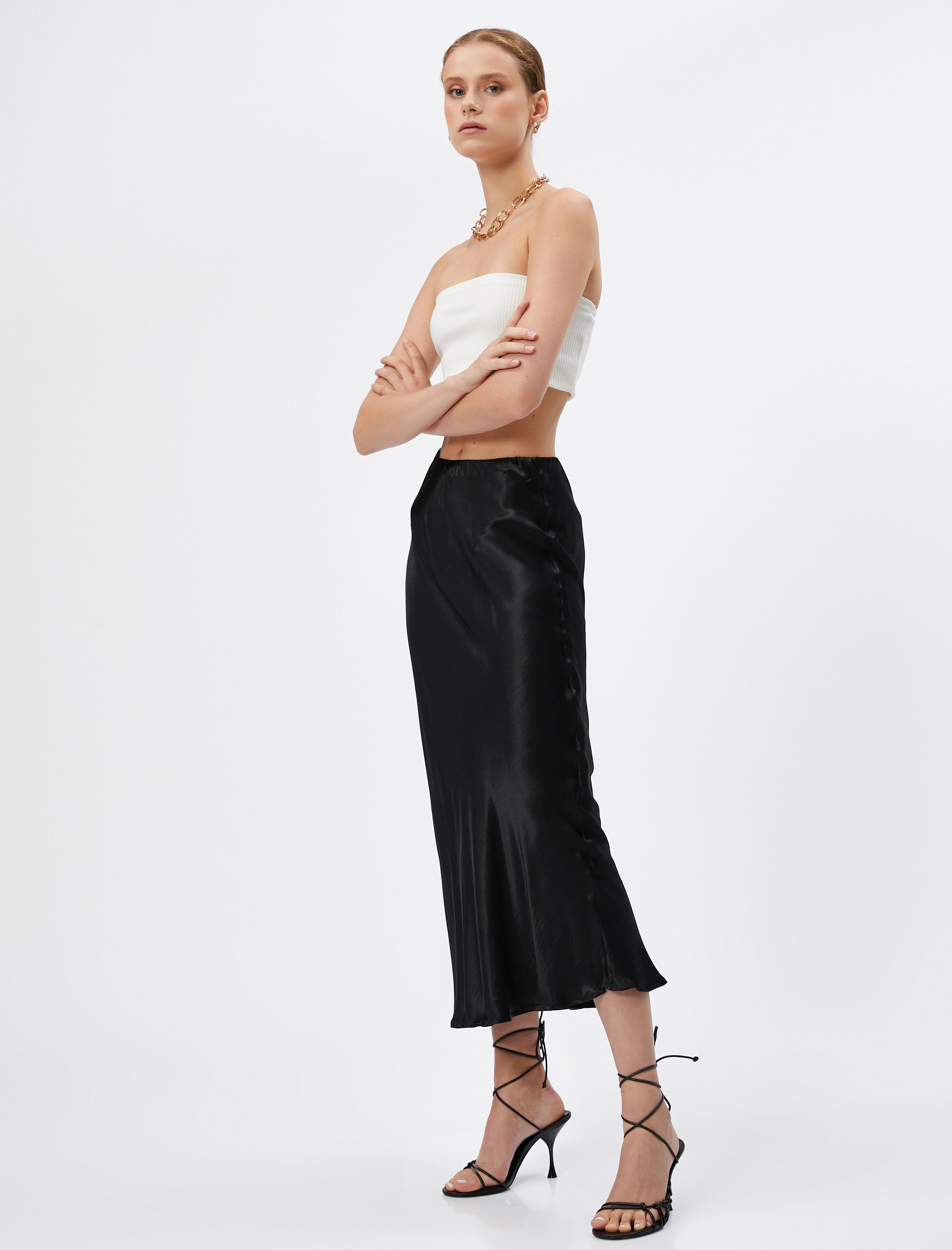   Saten Midi Etek Viskon A Kesim