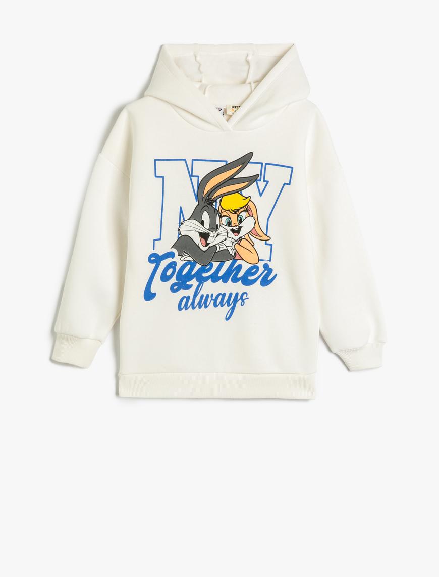  Kız Çocuk Bugs Bunny ve Lola Bunny Sweat Lisanslı Kapüşonlu Şardonlu