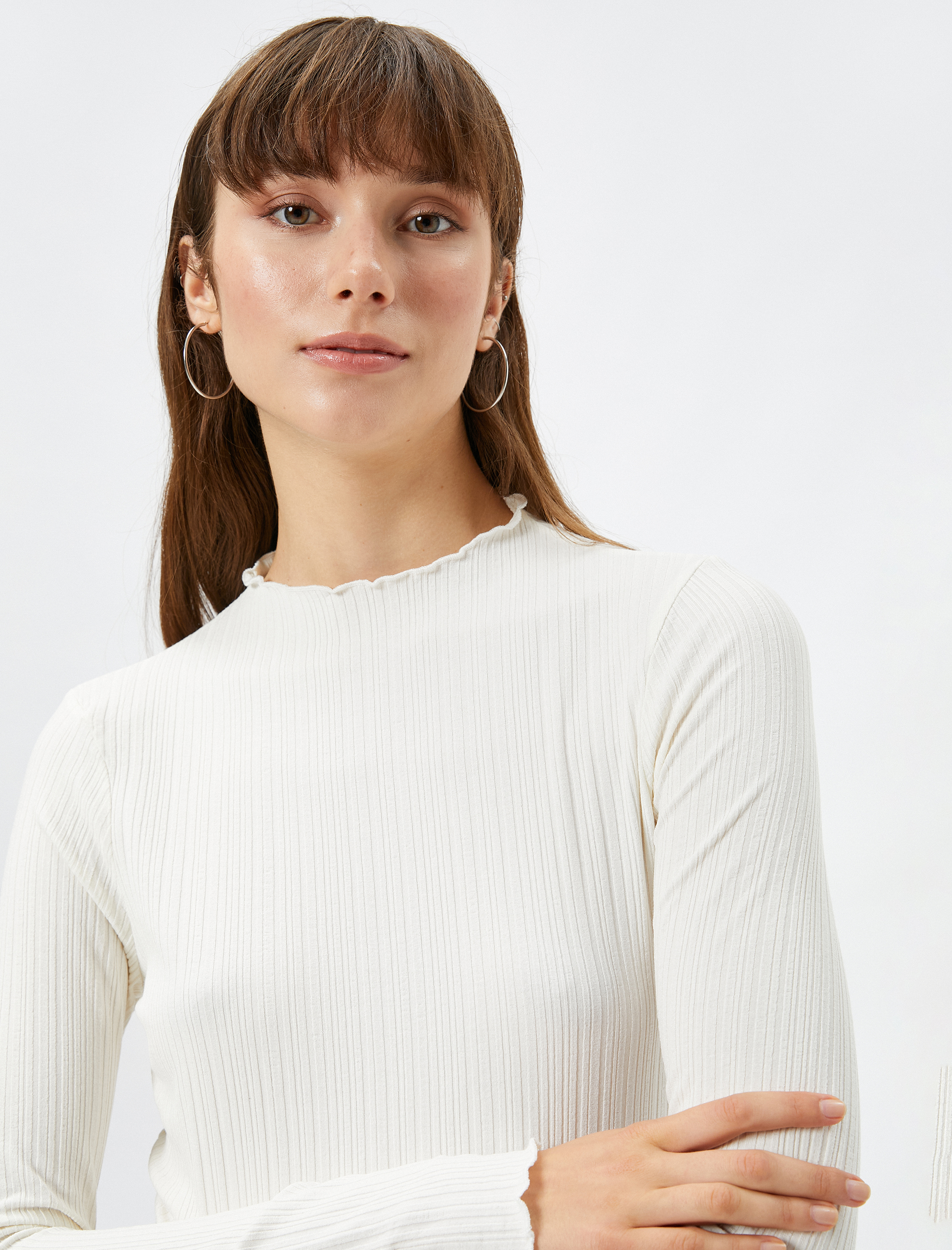   Uzun Kollu Tişört Fitilli Bisiklet Yaka Dar Kesim