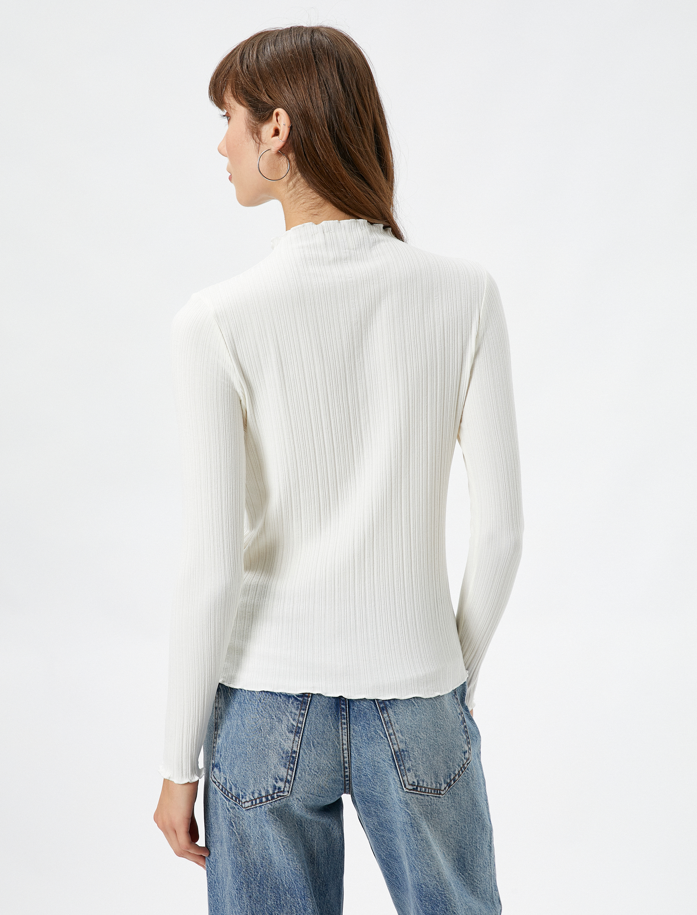   Uzun Kollu Tişört Fitilli Bisiklet Yaka Dar Kesim