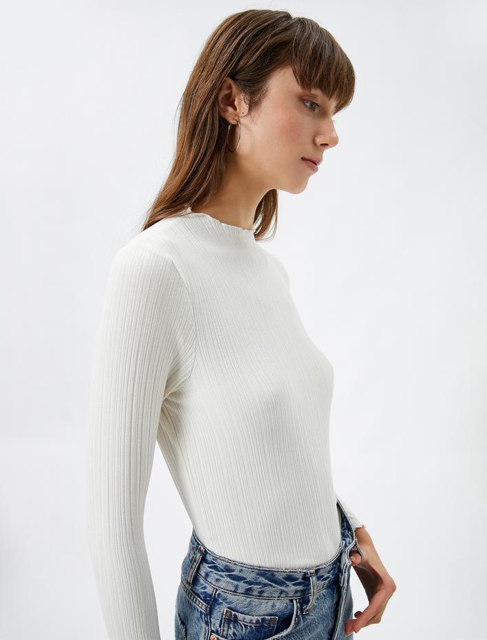  Uzun Kollu Tişört Fitilli Bisiklet Yaka Dar Kesim