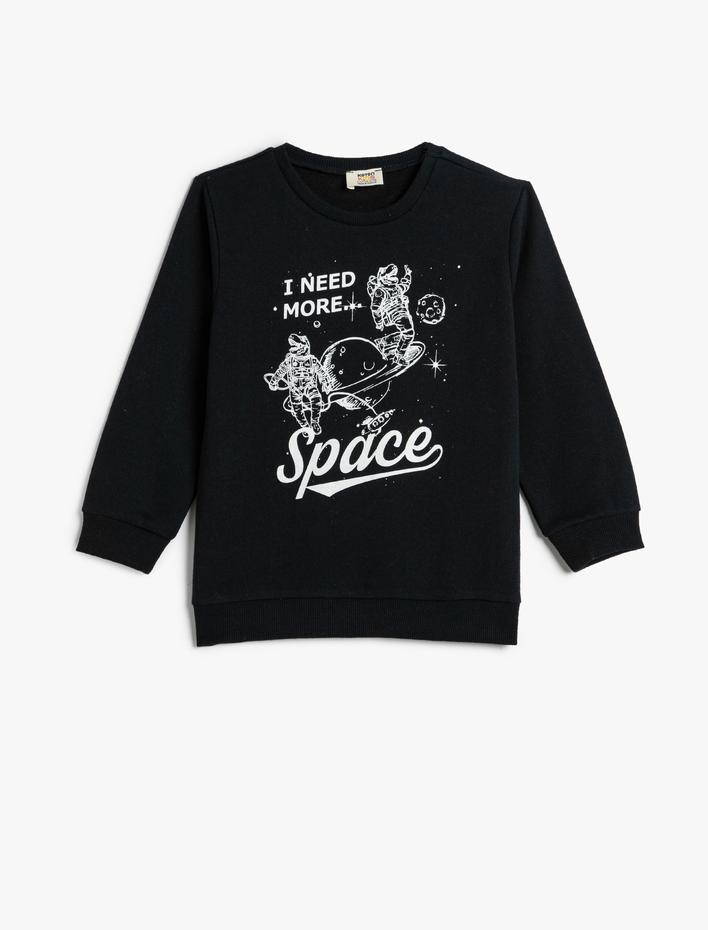 Erkek Çocuk Sweatshirt Şardonlu Bisiklet Yaka Uzay Temalı Baskılı Pamuklu