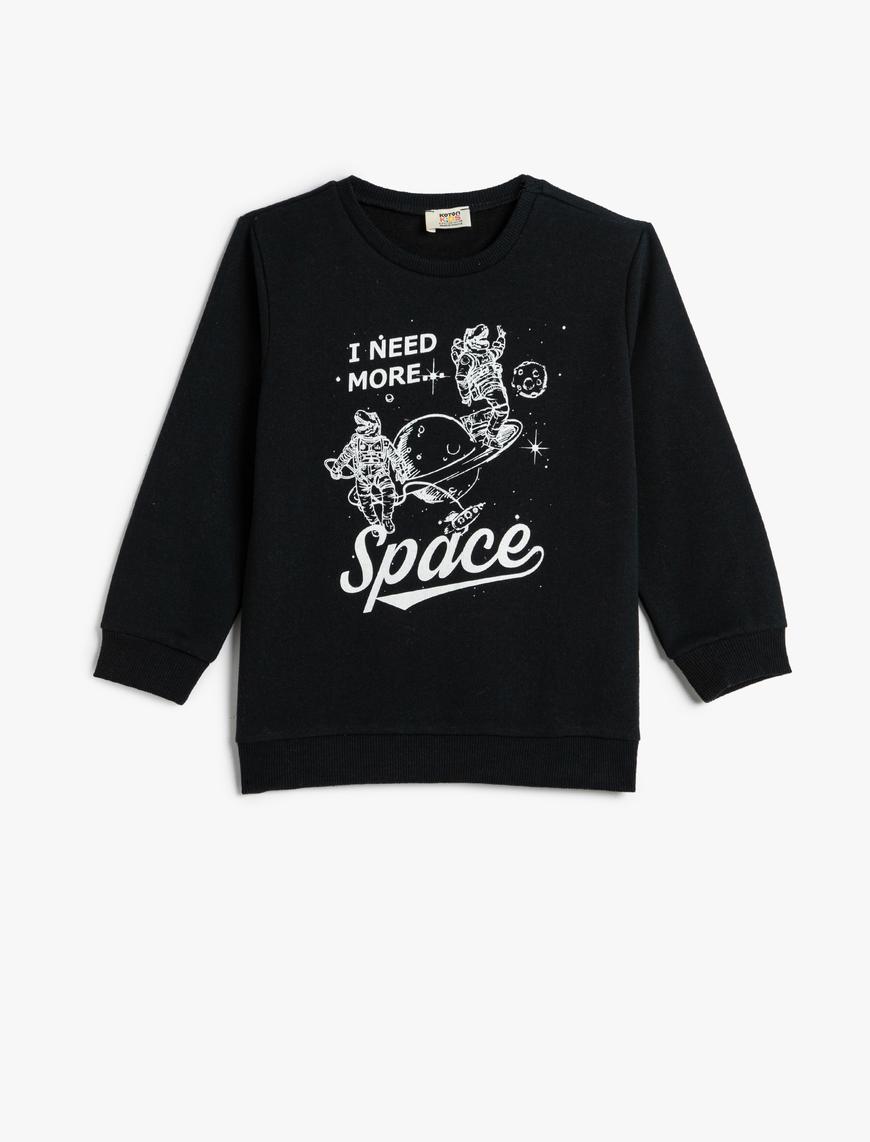  Erkek Çocuk Sweatshirt Şardonlu Bisiklet Yaka Uzay Temalı Baskılı Pamuklu