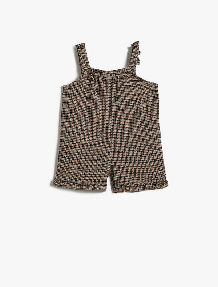 Kız Bebek Tulum Şort Askılı Cepli Fırfır Detaylı