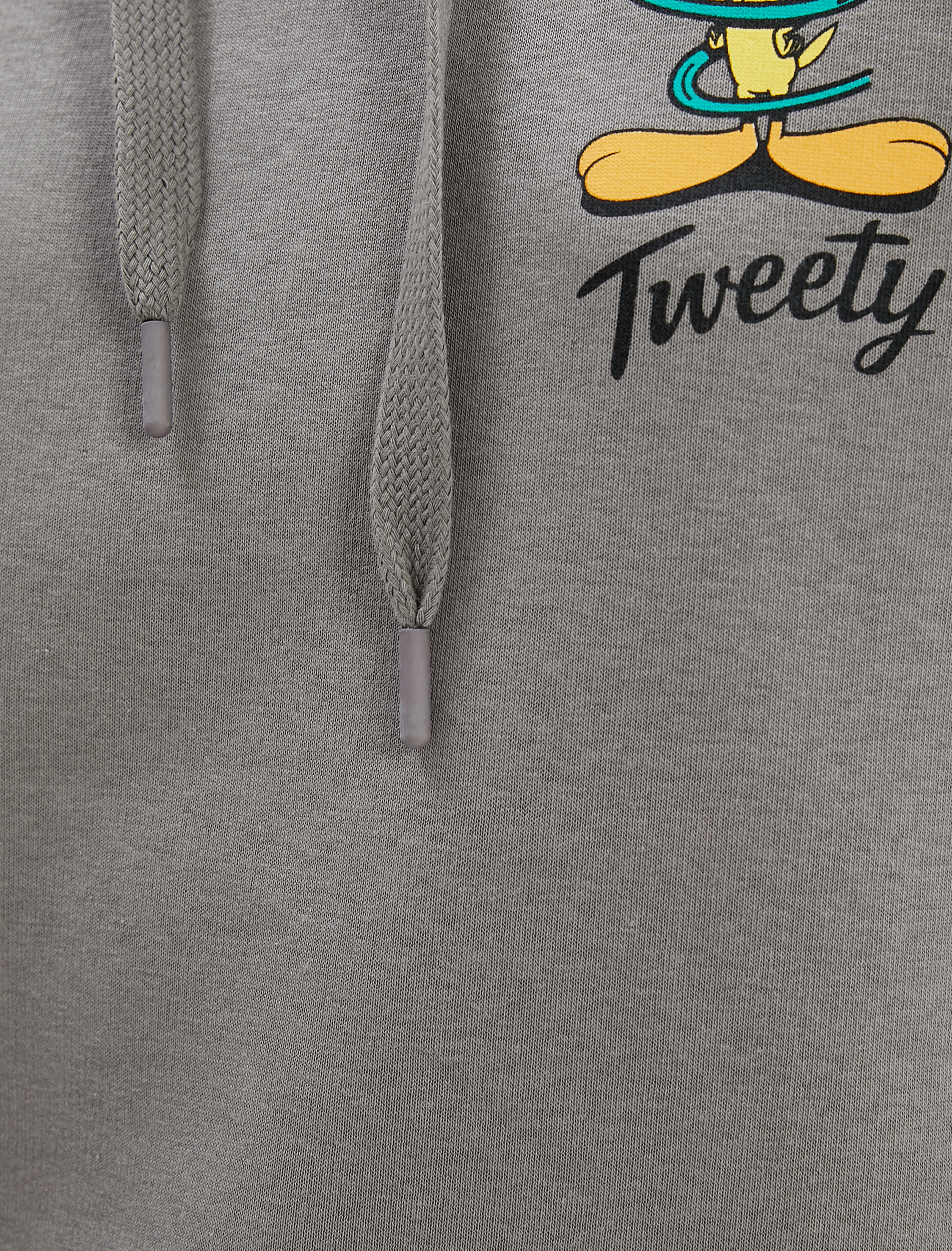   Tweety Kapşonlu Sweatshirt Arkası Baskılı Lisanslı Şardonlu Rahat Kesim