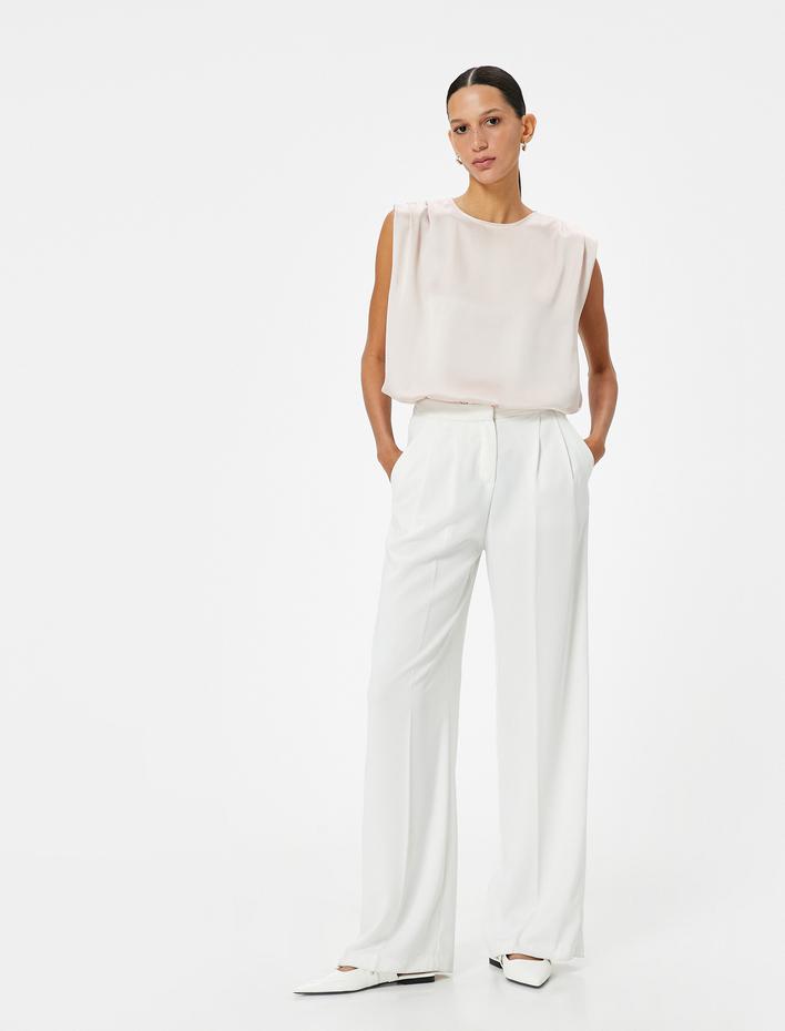  Saten Bluz Kolsuz Yakası Drapeli