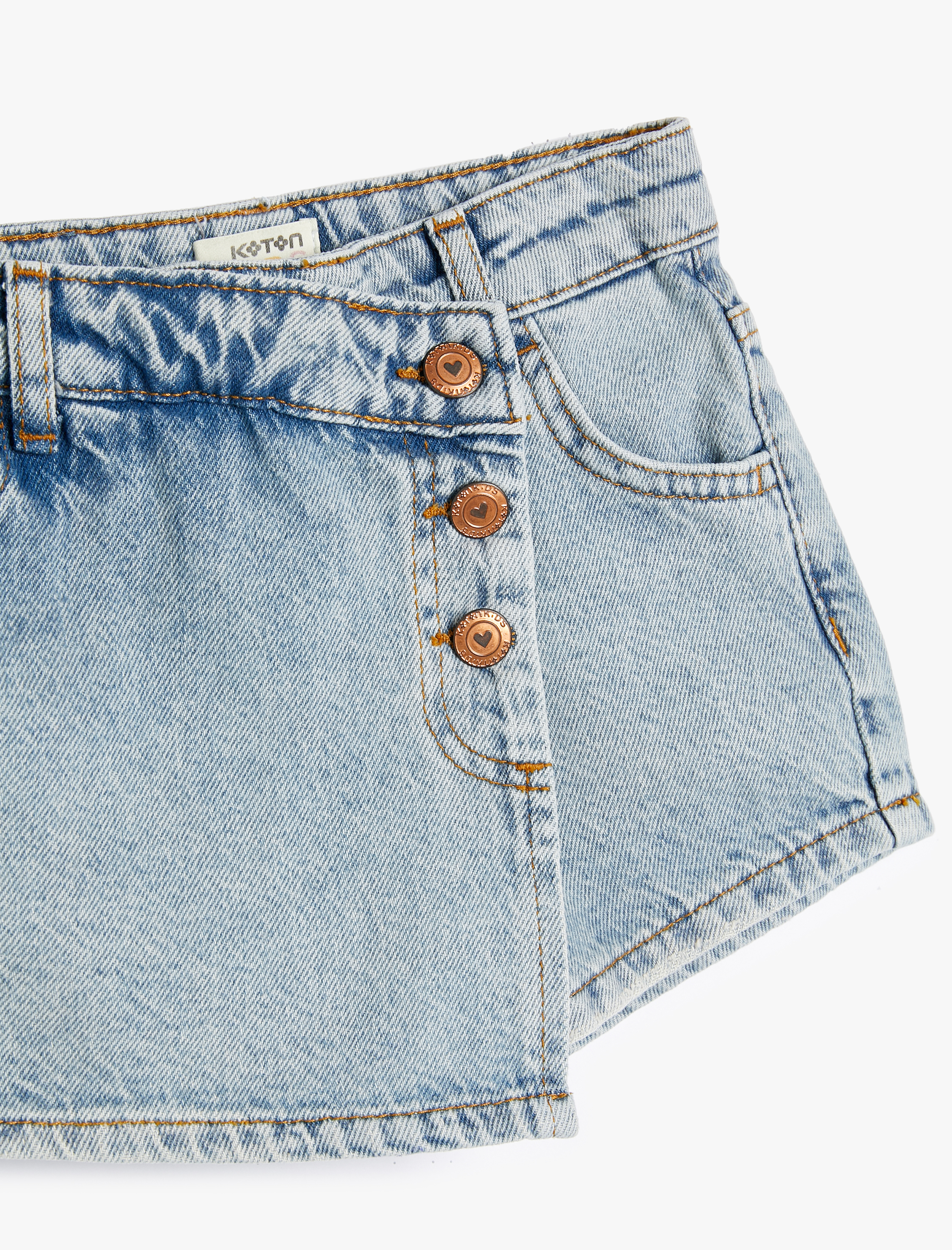  Kız Çocuk Kot Şort Etek Cepli Düğmeli Kruvaze Pamuklu