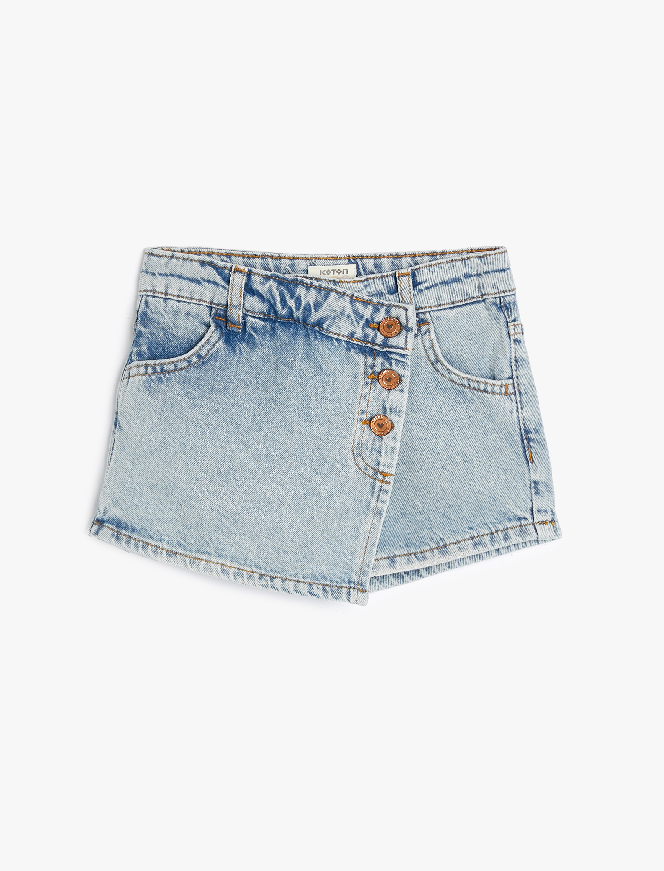  Kız Çocuk Kot Şort Etek Cepli Düğmeli Kruvaze Pamuklu