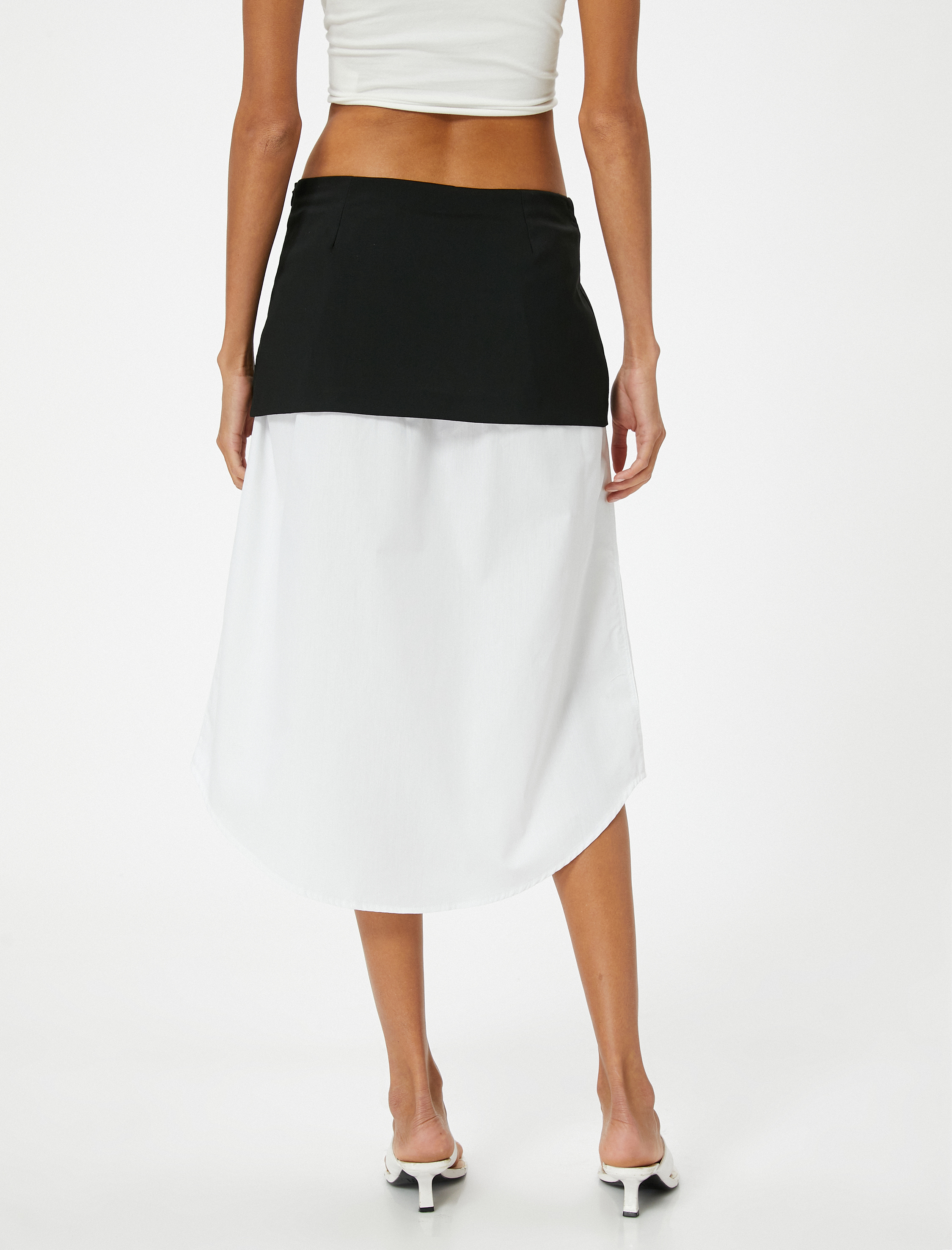   Asimetrik Midi Boy Etek Gömlek Etek Ucu Detaylı Rahat Kalıp Renk Kontrastlı